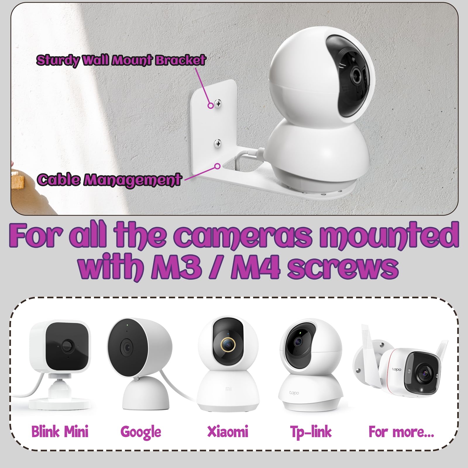 Tapo Surveillance Camera Wall/Ceiling Mount Bracket - Heavy Duty Metal Adjustable Mount for TP-Link Tapo Indoor Security Cameras - Perfect for Home, Office & Garage Security Monitoring