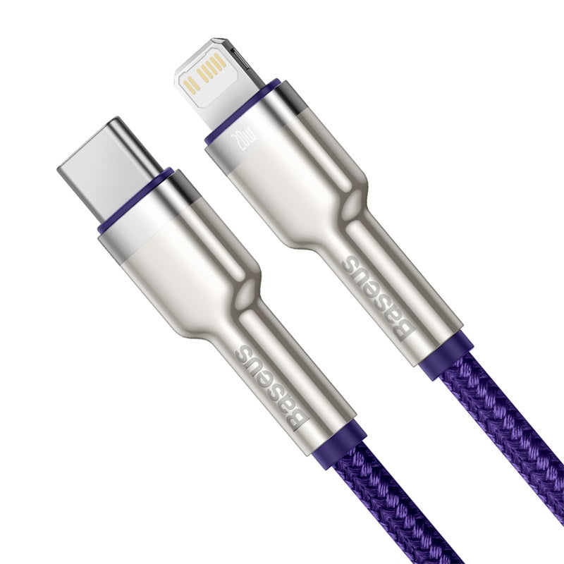 Baseus Premium Cafule Series 20W Fast Charging Cable - 2m USB-C to Lightning Metal Cable (Purple) - Perfect for iPhone, iPad & Quick Charging at Home, Office or Travel