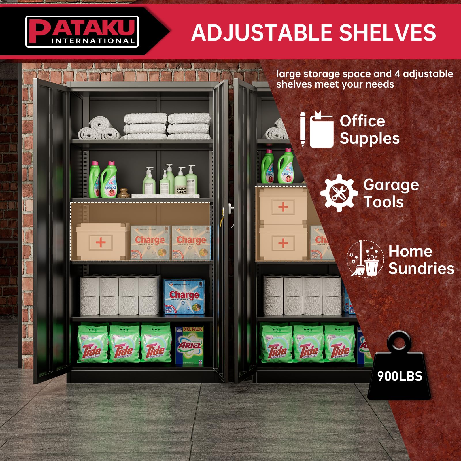 5-Tier Metal Garage Storage Cabinet with Locking Doors & 4 Adjustable Shelves - Heavy Duty Steel Tool Organizer for Home, Office, Workshop & Warehouse | Perfect for Storing Tools, Equipment & DIY Supplies