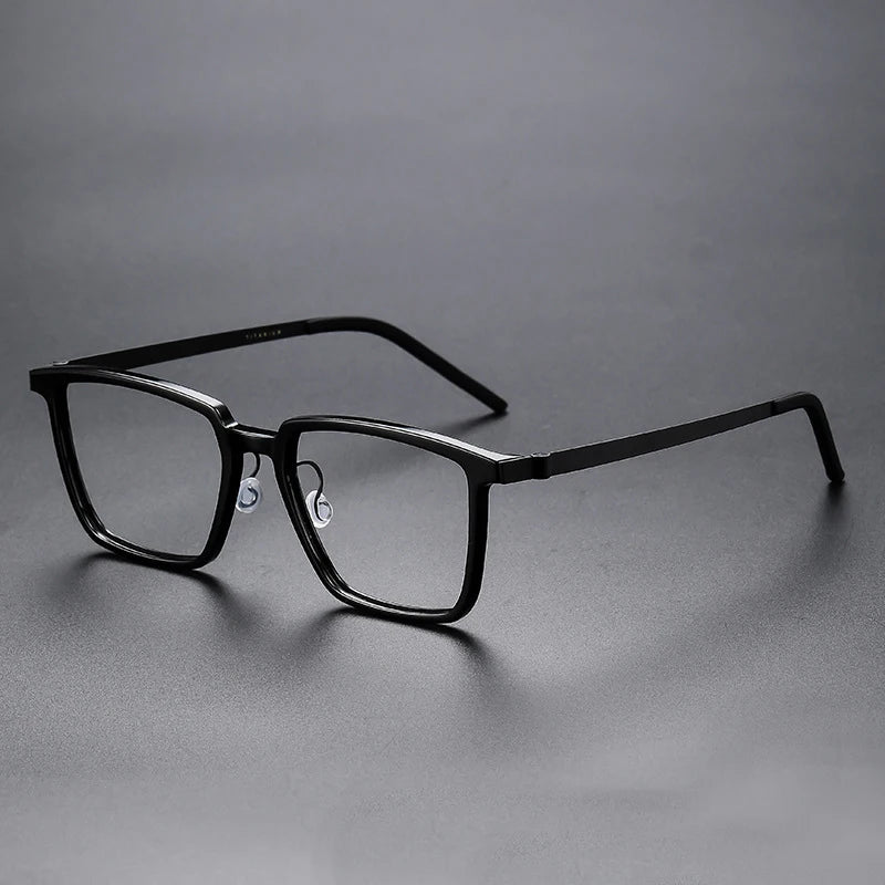 Stylish Unisex Black Titanium Acetate Square Eyeglasses D844 - Perfect for Work, Reading & Fashion Accessories
