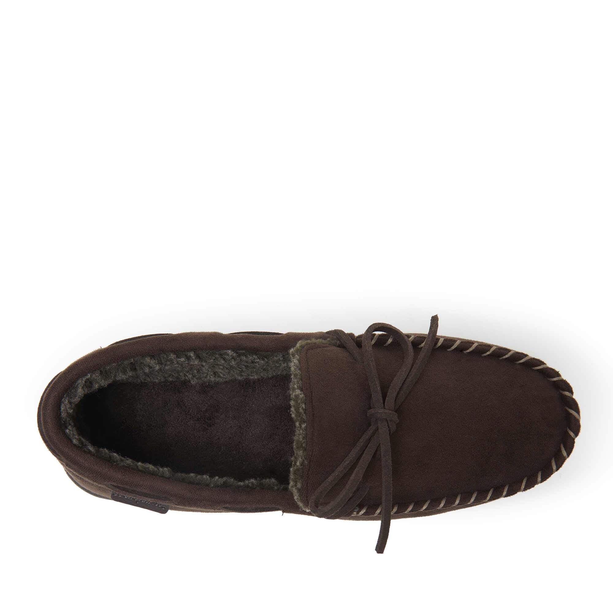 Toby Microsuede Tie Moccasin Slippers for Men - Soft Indoor/Outdoor House Shoes with Comfortable Arch Support - Perfect for Relaxing at Home, Running Errands, or Traveling