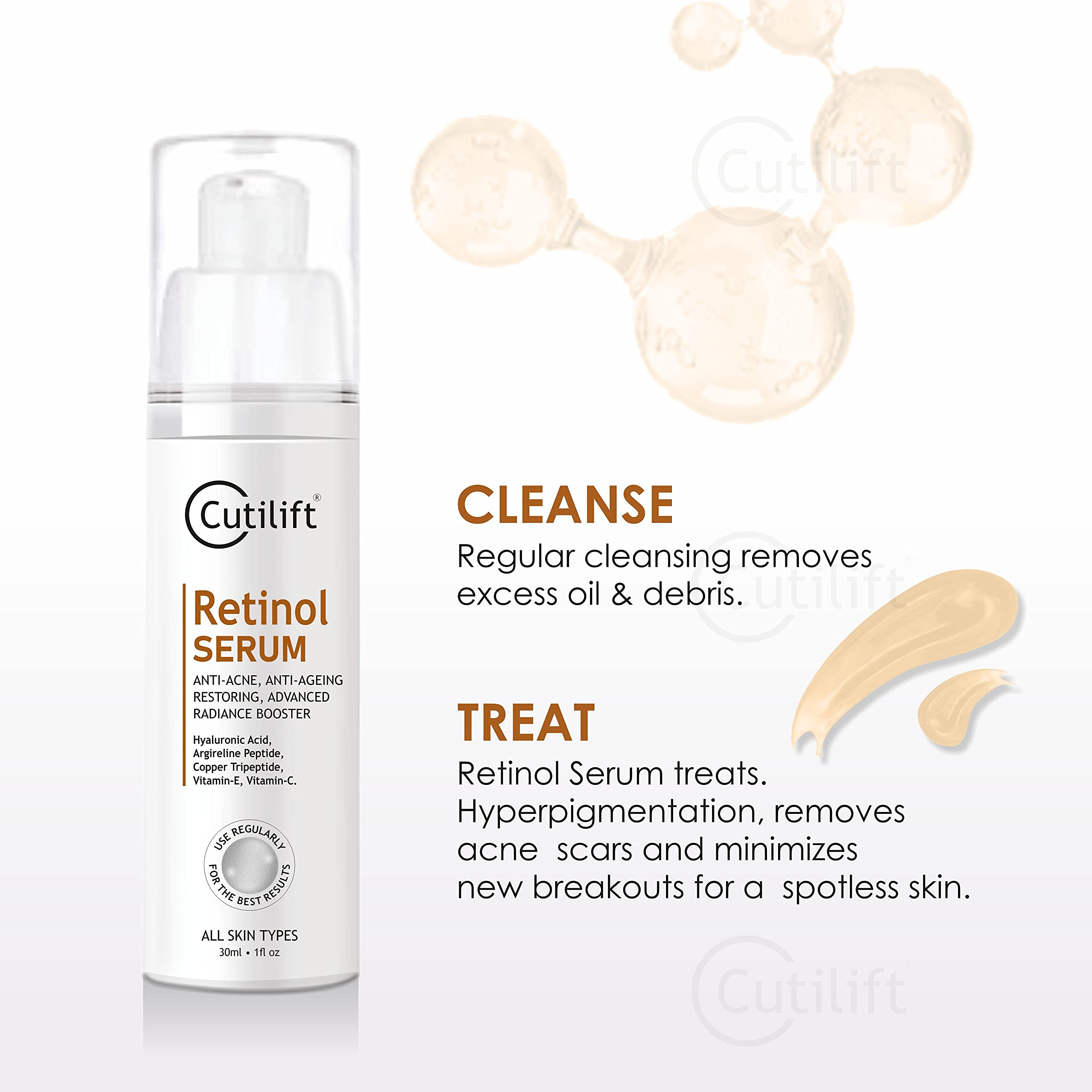 Cutilift Retinol Serum 30ml - Anti-Aging Night Face Serum for Pores & Wrinkles | Hydrating & Brightening Skincare for Women & Men | Perfect for Night Routine & Dry Skin Care