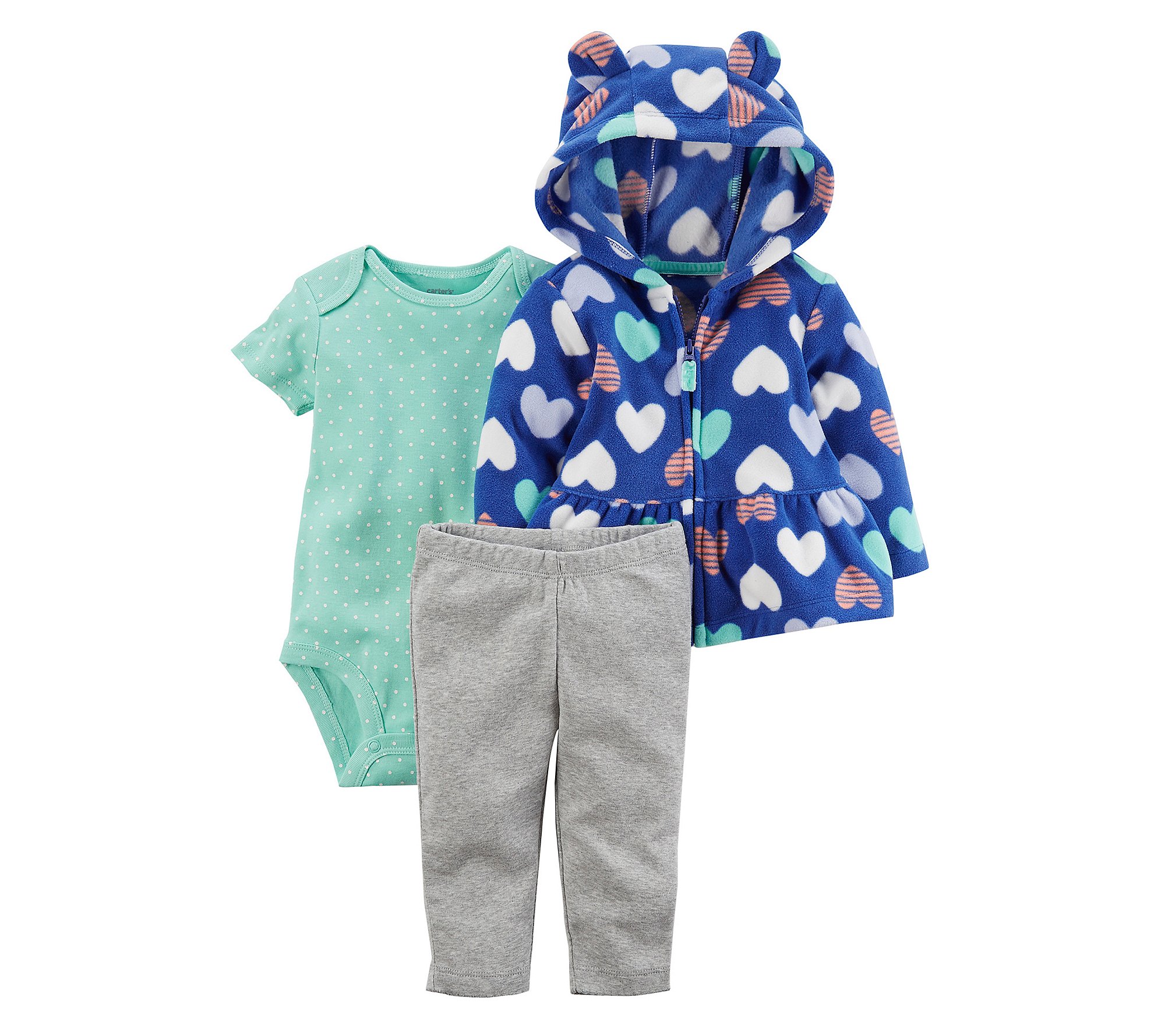 Carters Infant Girls Baby Outfit - Blue Heart Hoodie Bodysuit & Leggings Set | Soft Cotton 2-Piece Set for Newborns & Toddlers | Perfect for Playdates, Family Photos & Everyday Wear