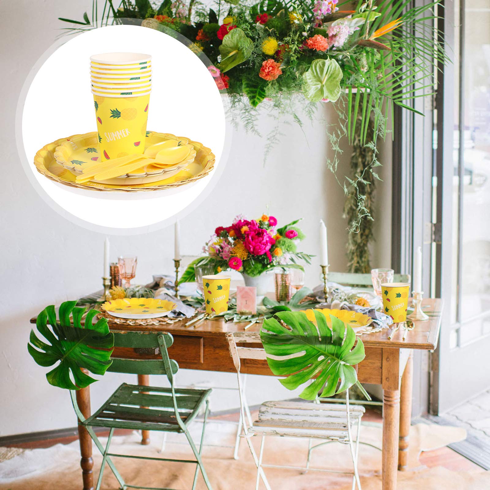 LUOZZY 40-Piece Pineapple Disposable Tableware Set - Plates, Cups, Spoons & Forks for Hawaiian Themed Parties, Birthday Celebrations & Summer BBQs