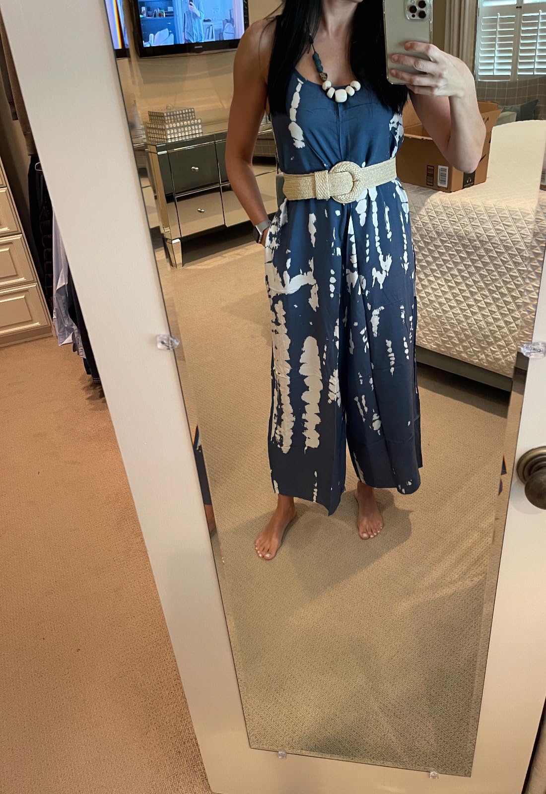 Wexcen Women's Floral Wide Leg Jumpsuit - Spaghetti Strap Sleeveless Romper with Pockets | Casual Loose Fit Bohemian Style for Summer Outings, Beach Vacations & Music Festivals