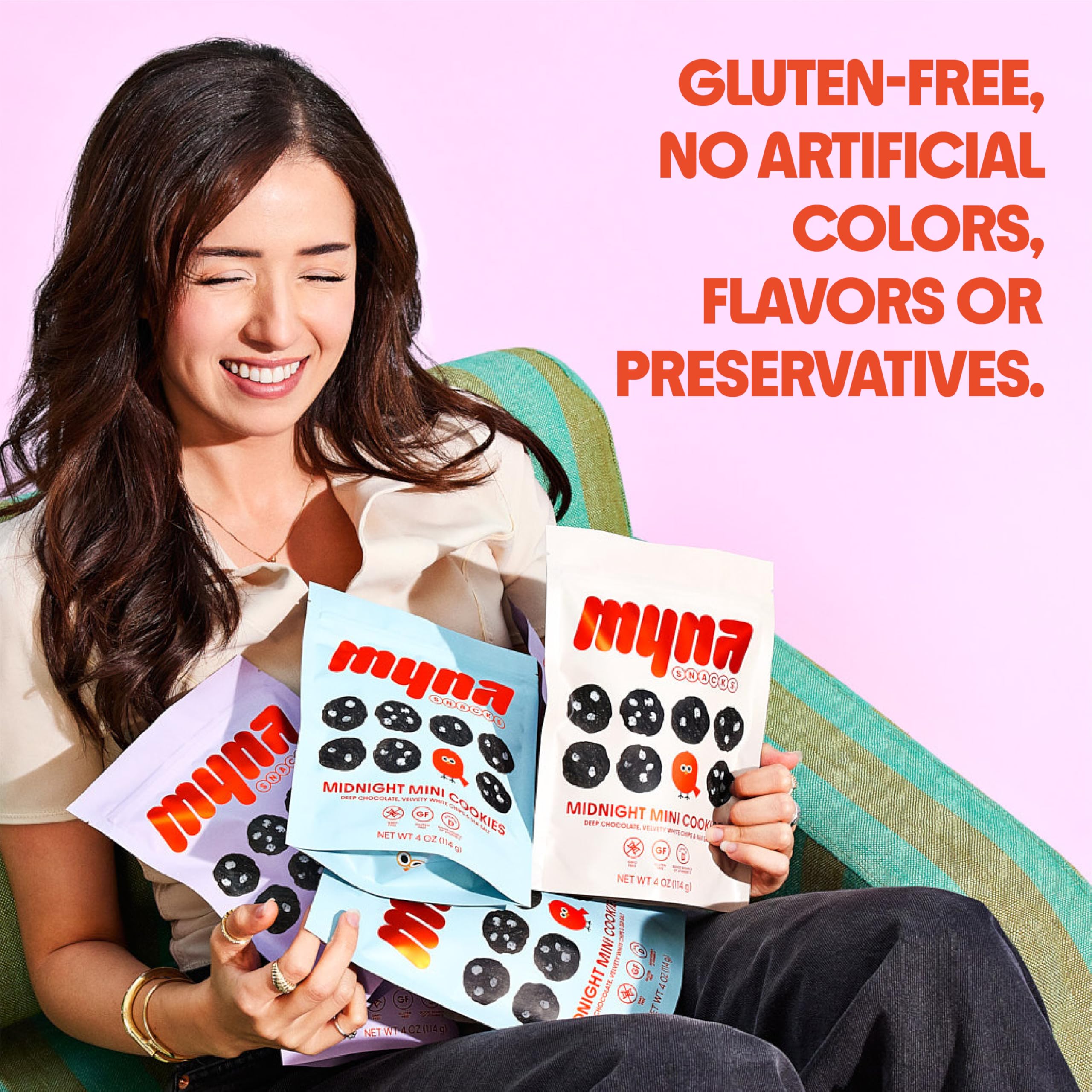 Myna Snacks Midnight Mini Cookies - Gluten Free Dairy Free Chocolate Cookies with White Chips - Healthy Vegan Snacks No Artificial Ingredients - 16oz (4 Pack) - Perfect for Late Night Cravings, Office Snacks & School Lunches
