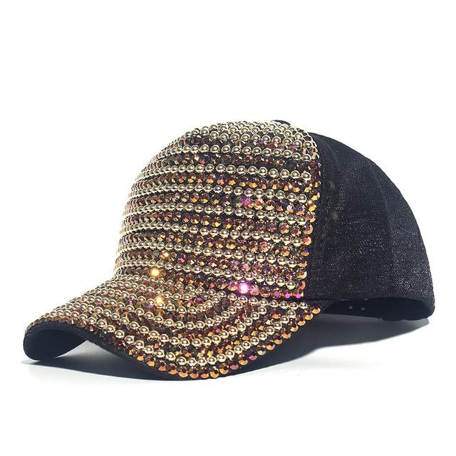 YHUA Women's Rhinestone Baseball Cap - Sparkling Shiny Adjustable Sun Hat for Outdoor Activities, Fashion & Beach (One Size, Color A) | Perfect for Summer, Sports, Travel & Casual Wear