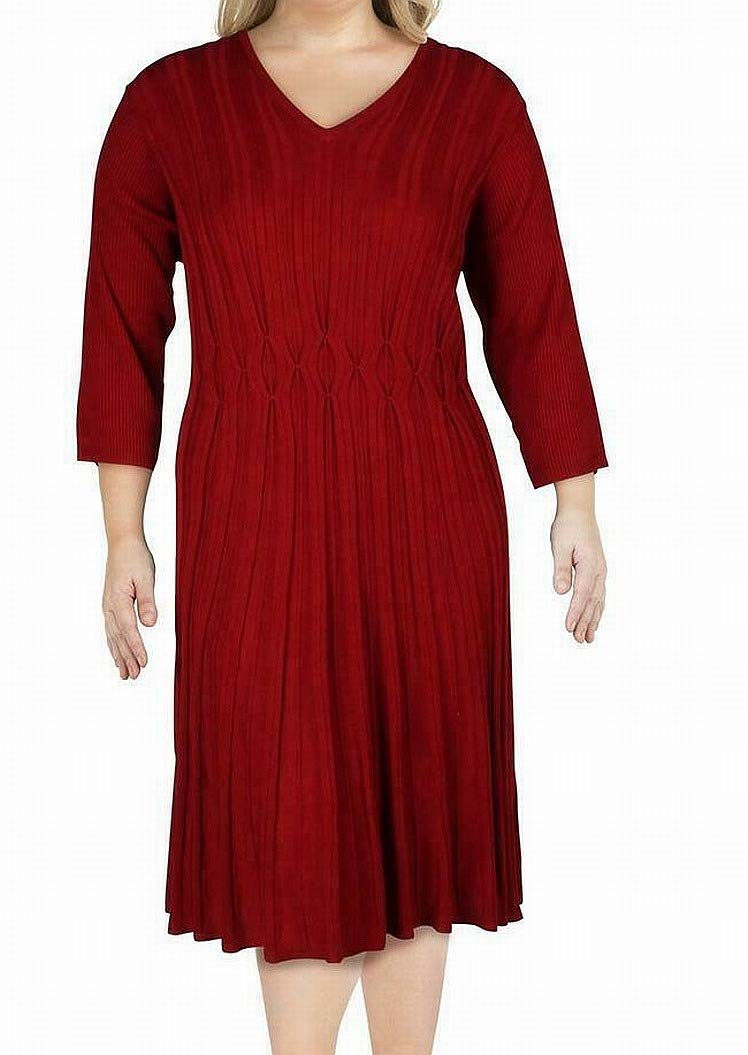Plus Size Women's Ribbed Sweaterdress with 3/4 Sleeves | Cozy Knit Pullover Dress for Fall & Winter | Perfect for Office, Date Night and Casual Outings