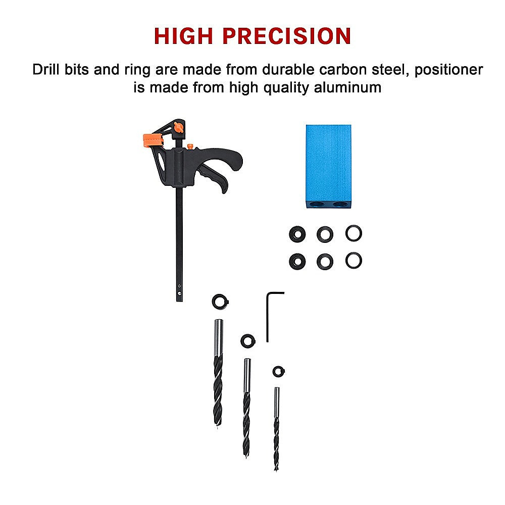 14X Pocket Hole Jig Kit - Professional Woodworking Drill Guide with Hole Locator & F Clips for DIY Projects, Furniture Making, and Carpentry Work