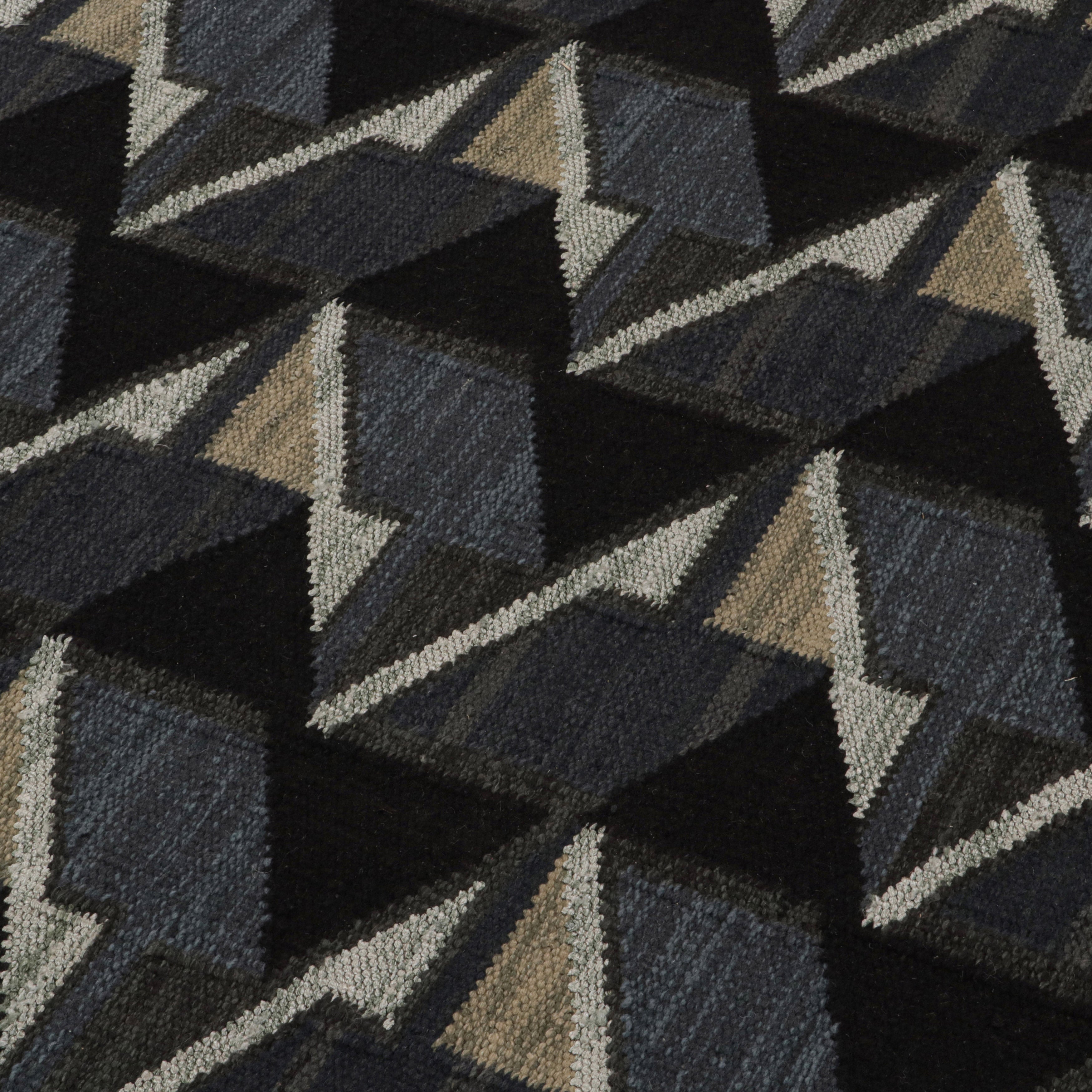 Stylish Black Geometric Swedish Flatweave Rug 8'2 x 10'1 - Perfect for Living Room, Bedroom & Office Decor