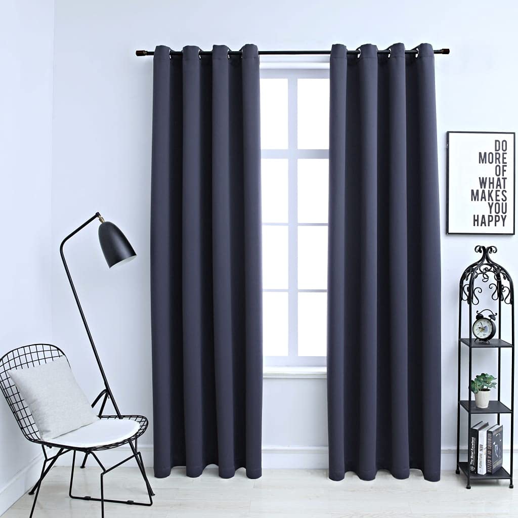 Blackout Thermal Insulated Curtains with Grommets - 2 Panels Set (54x63 Inches) Anthracite Gray for Living Room & Bedroom - Noise Reducing, Energy Saving Window Treatments for Home & Office