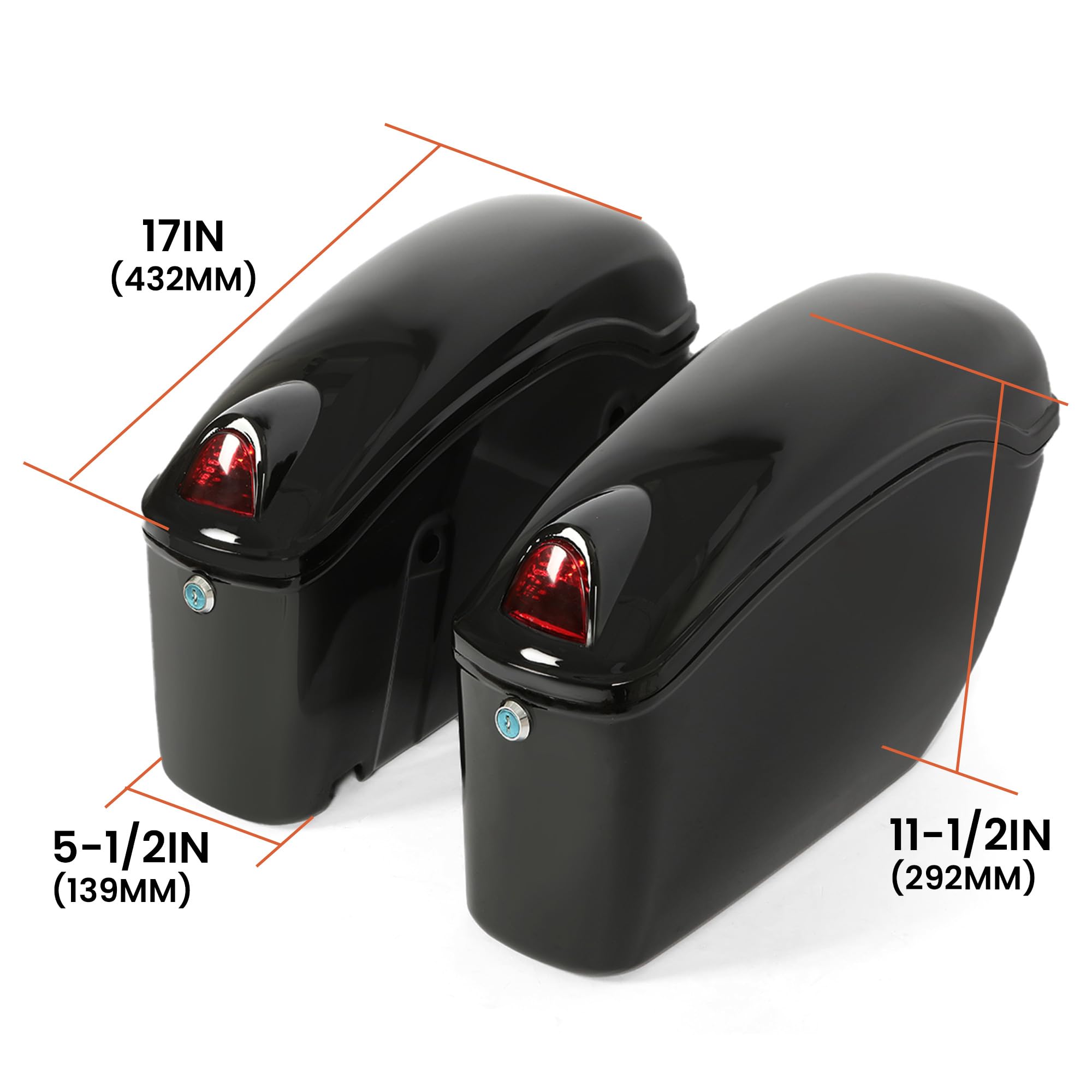 Universal Hard Saddle Bags for Motorcycles - Waterproof Cruiser Trunk Luggage with Mounting Brackets & LED Lights - Fits Yamaha, Honda & Other Cruiser Bikes - Perfect for Long Distance Rides, Road Trips & Touring Accessories