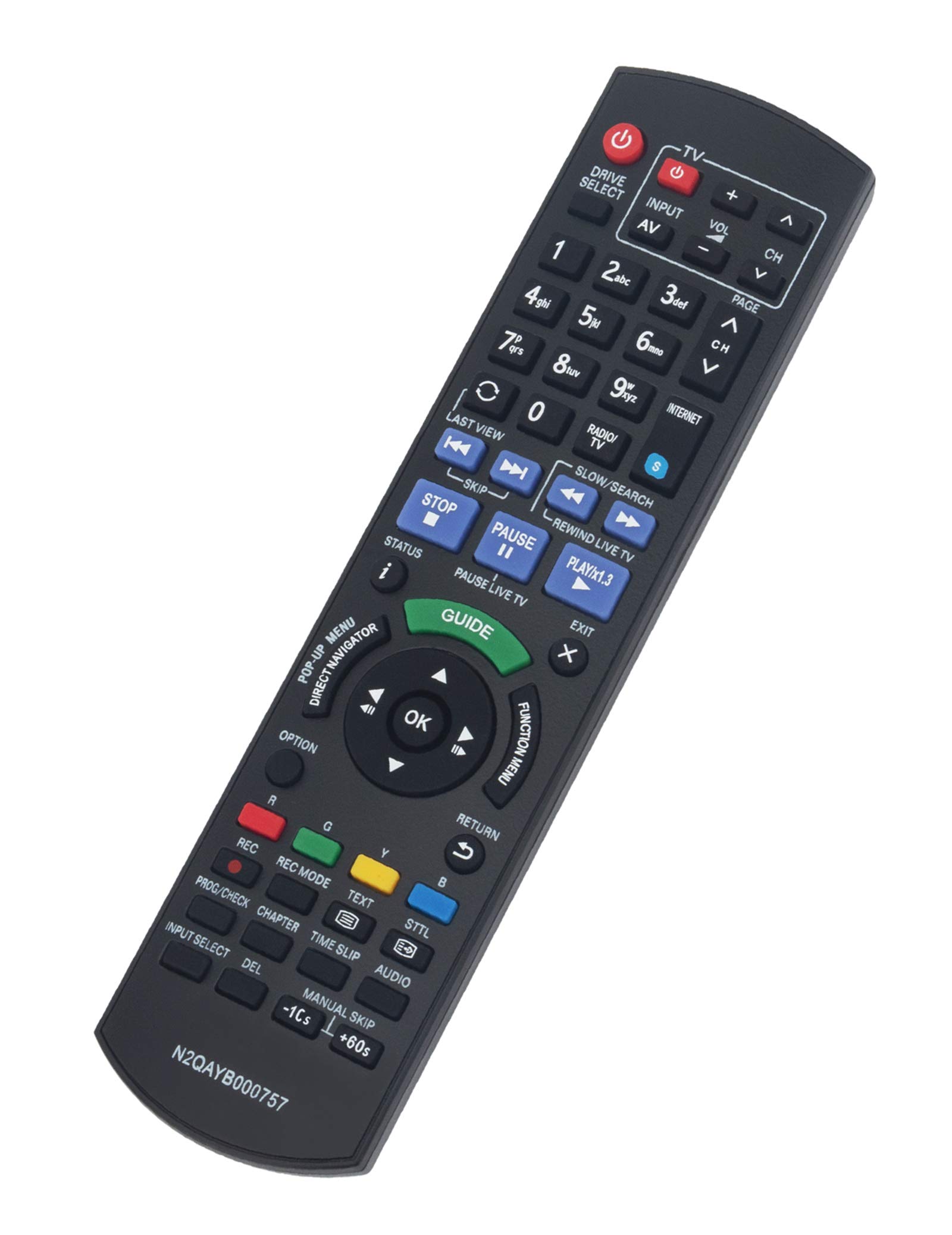 Original Replacement Remote Control for Panasonic Blu-ray Disc Player & HDD Recorder - Compatible with DMR-PWT635, DMR-PWT530, DMR-HW220, DMR-PWT540, DMR-BWT835, DMR-BWT740, DMR-BWT945, DMR-HCT230, DMR-HCT130, DMR-BWT820 - Perfect for Home Entertainment System