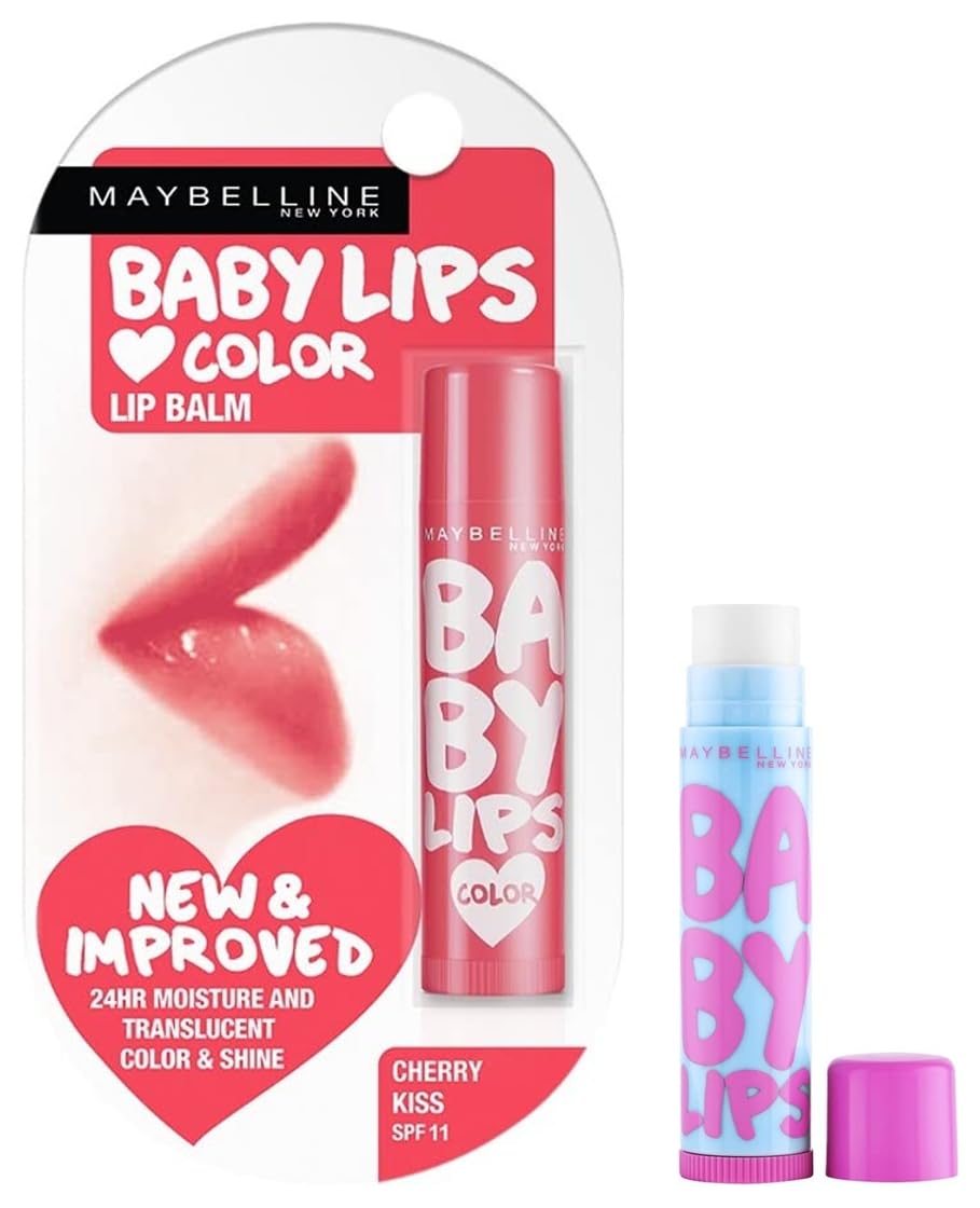 Maybelline New York Baby Lips Lip Balm - Cherry Kiss & Berry Antioxidant, 4g | Moisturizing Lip Care for Dry Lips, Daily Hydration & Natural Glow | Perfect for School, Work & Travel