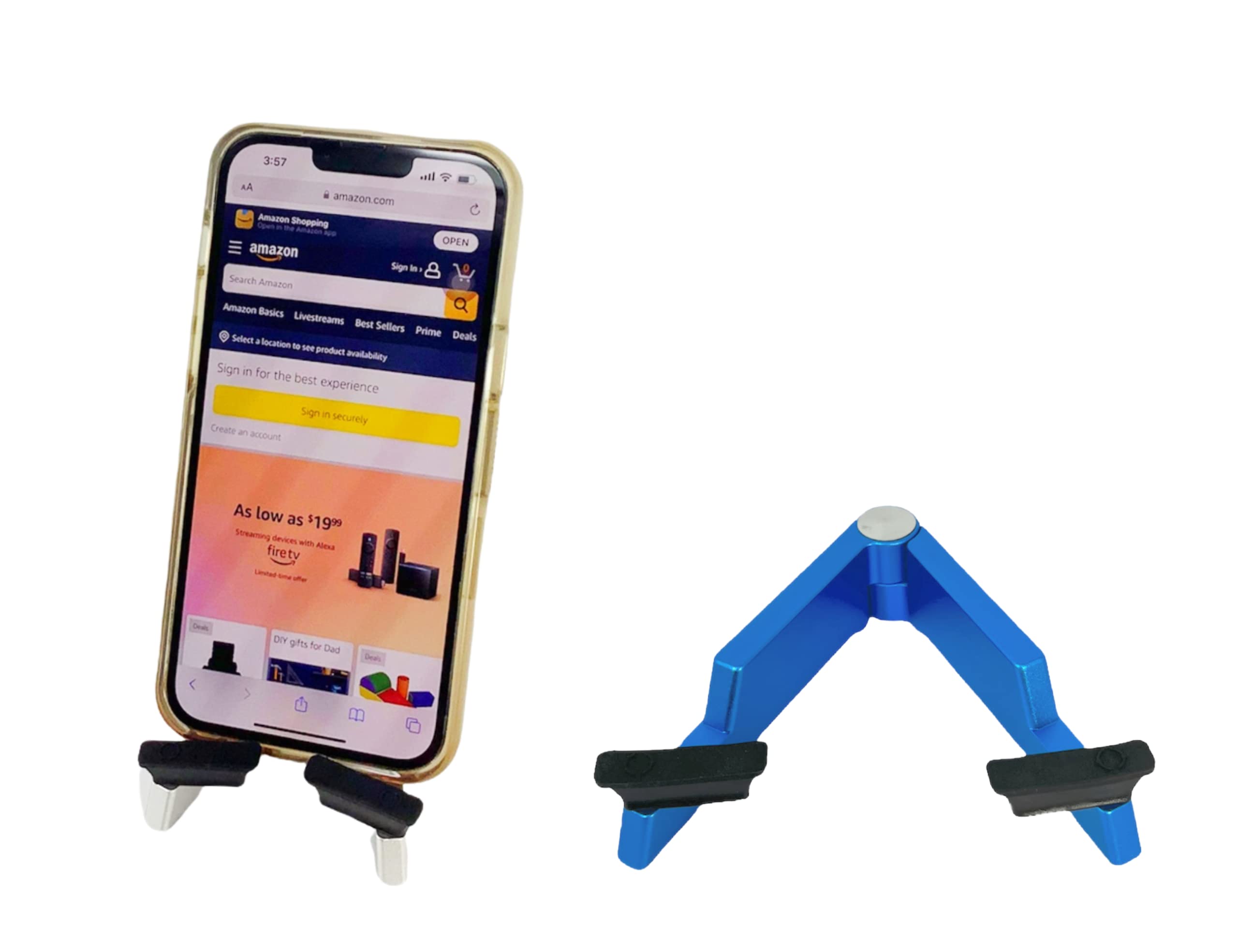JBGold Foldable Aluminum Phone Stand for Desk - Portable Cell Phone Holder with Adjustable Angle, Compatible with iPhone, Samsung, Galaxy (Blue) - Perfect for Home Office, Video Calls, Watching Movies & Hands-Free Viewing