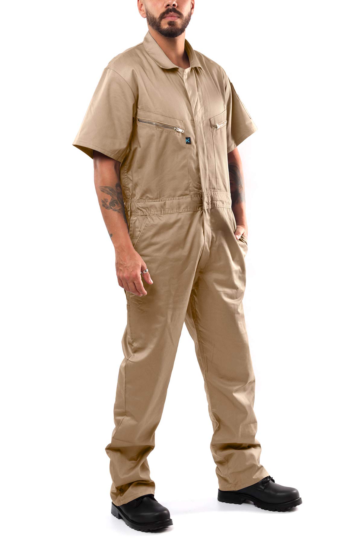 Kolossus Men's Short Sleeve Coveralls - Breathable Blended Fabric with Zippered Front & Utility Pockets - Durable Work Jumpsuit for Mechanics, Farmers & DIY Projects
