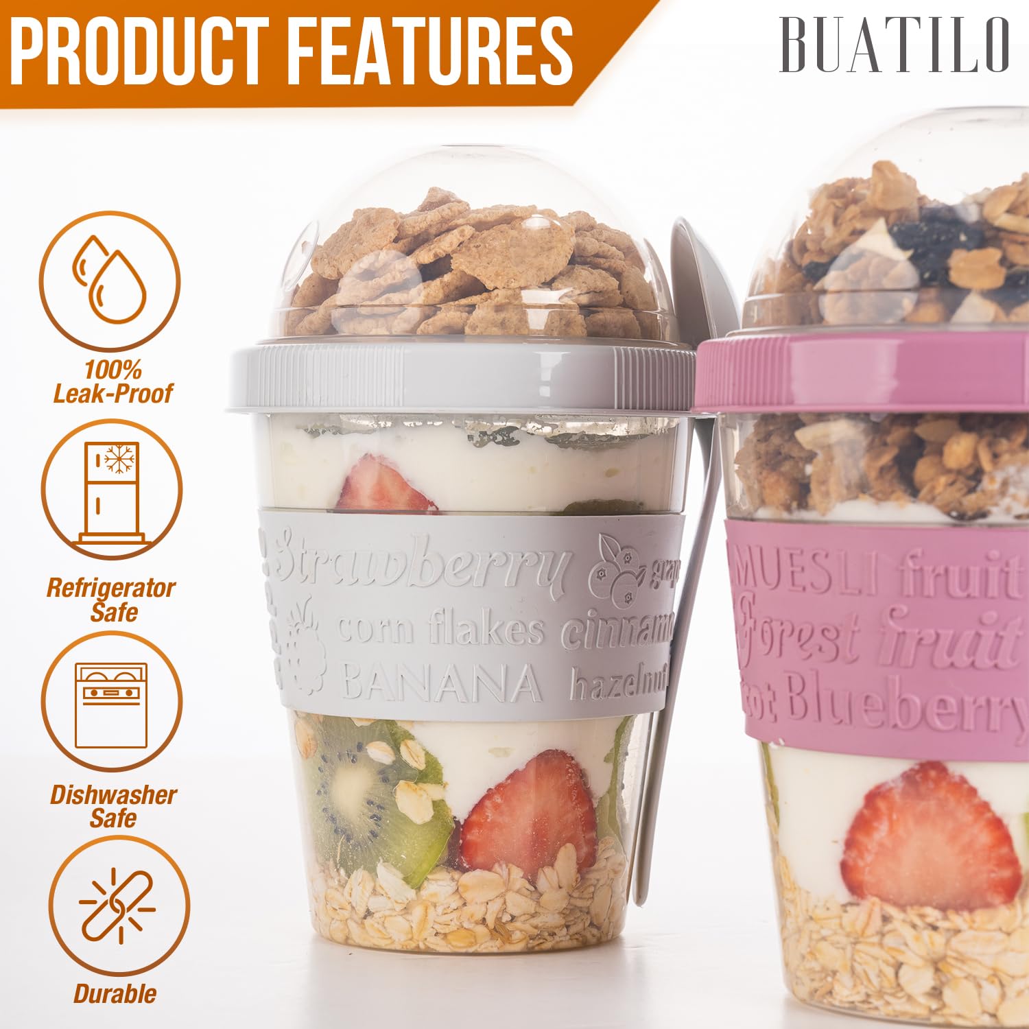 4-Pack 20oz Reusable Yogurt Parfait Cups with Lids & Spoons - Portable Breakfast Containers for On-the-Go, Overnight Oats & Topping Storage - Perfect for Office Lunch, Gym Snacks & Picnics