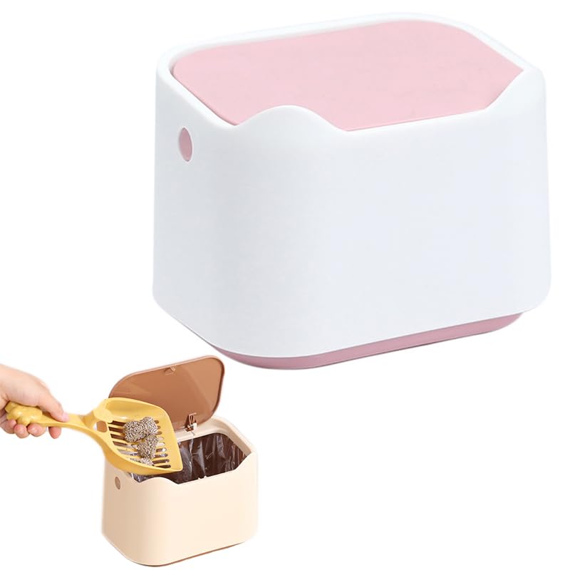 JTBS Press-Type Cat Litter Trash Can with Odor Control - Slim Waste Disposal Pail for Kitty Litter - Perfect for Small Spaces & Multi-Cat Homes (White)