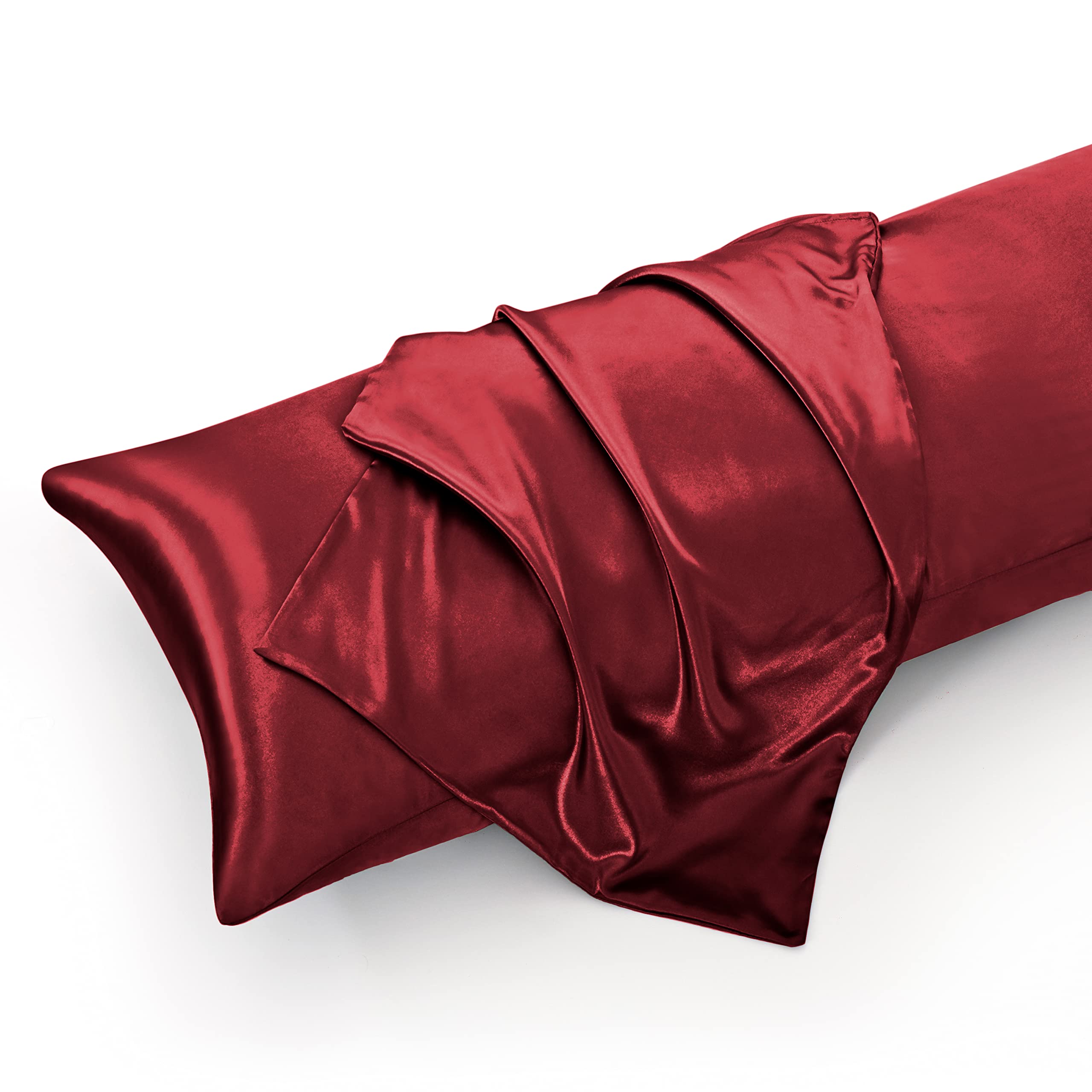 Entisn 5-Piece Silky Satin Sheet Set - King Size Luxury Bedding in Burgundy | Ultra Soft & Breathable Satin Sheets Includes 1 Fitted Sheet, 1 Flat Sheet & 3 Pillowcases | Perfect for Master Bedroom, Guest Room & Hotel Luxury Accommodations