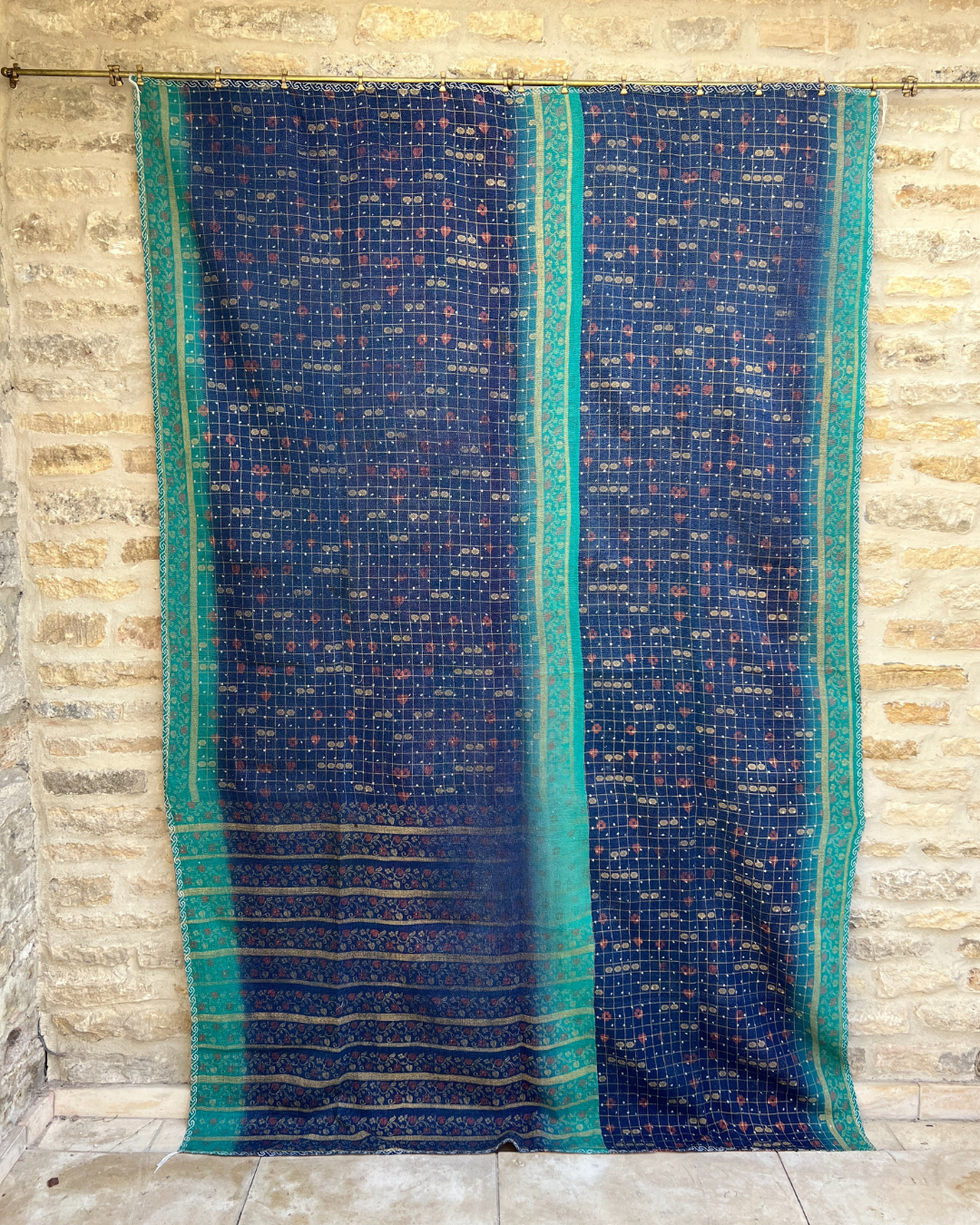 Midweight Kantha Quilt No. 784 - Handmade Cotton Bedspread, Lightweight Summer Blanket & Boho Home Decor for Bedroom, Living Room or Outdoor Picnics