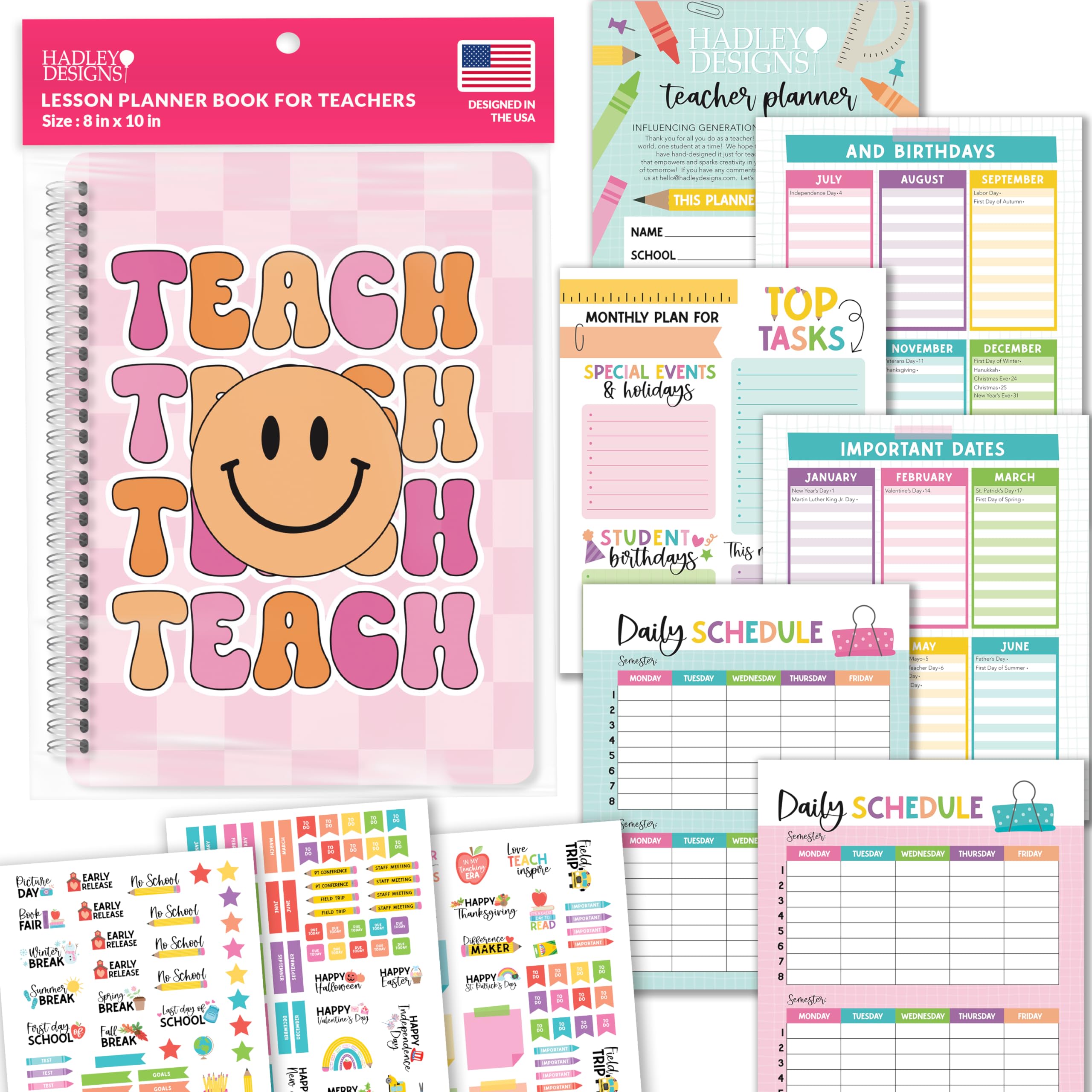 2025-2026 Teacher Planner - Undated Academic Lesson Planner with Stickers, Monthly & Weekly Calendar Pages, Student Roster & Substitute Info - Retro Classroom Organizer for Homeschool & School Teachers | Perfect for Lesson Planning, Grade Tracking & Classroom Management
