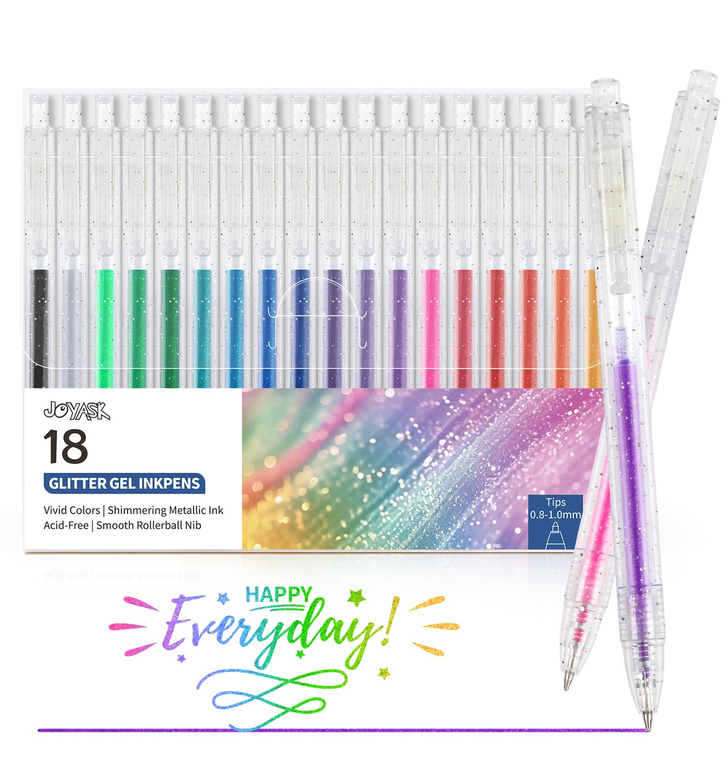 18 Colors Glitter Gel Pens Set - Metallic Vibrant Sparkle Gel Pens for Coloring, Journaling, Drawing & Doodling (0.8-1mm) | Perfect for Kids & Adults Art Projects, Bullet Journals, Scrapbooking & DIY Crafts