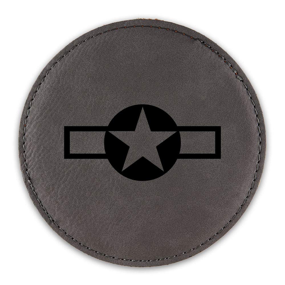 Vintage USAF WWII Aircraft Insignia Leatherette Drink Coasters - Set of 6 Round Military-Themed Bar Coasters, Grey - Perfect for Man Cave, Home Bar & Military Memorabilia Collectors