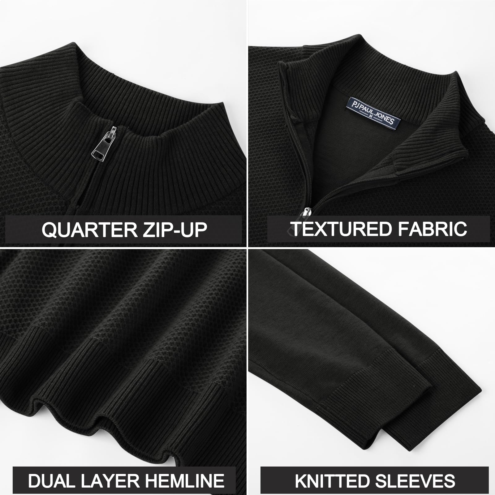 PJ PAUL JONES Men's Slim Fit Quarter Zip Pullover Sweater - Lightweight Knitted Casual Sweater for Work, Office & Outdoor Activities