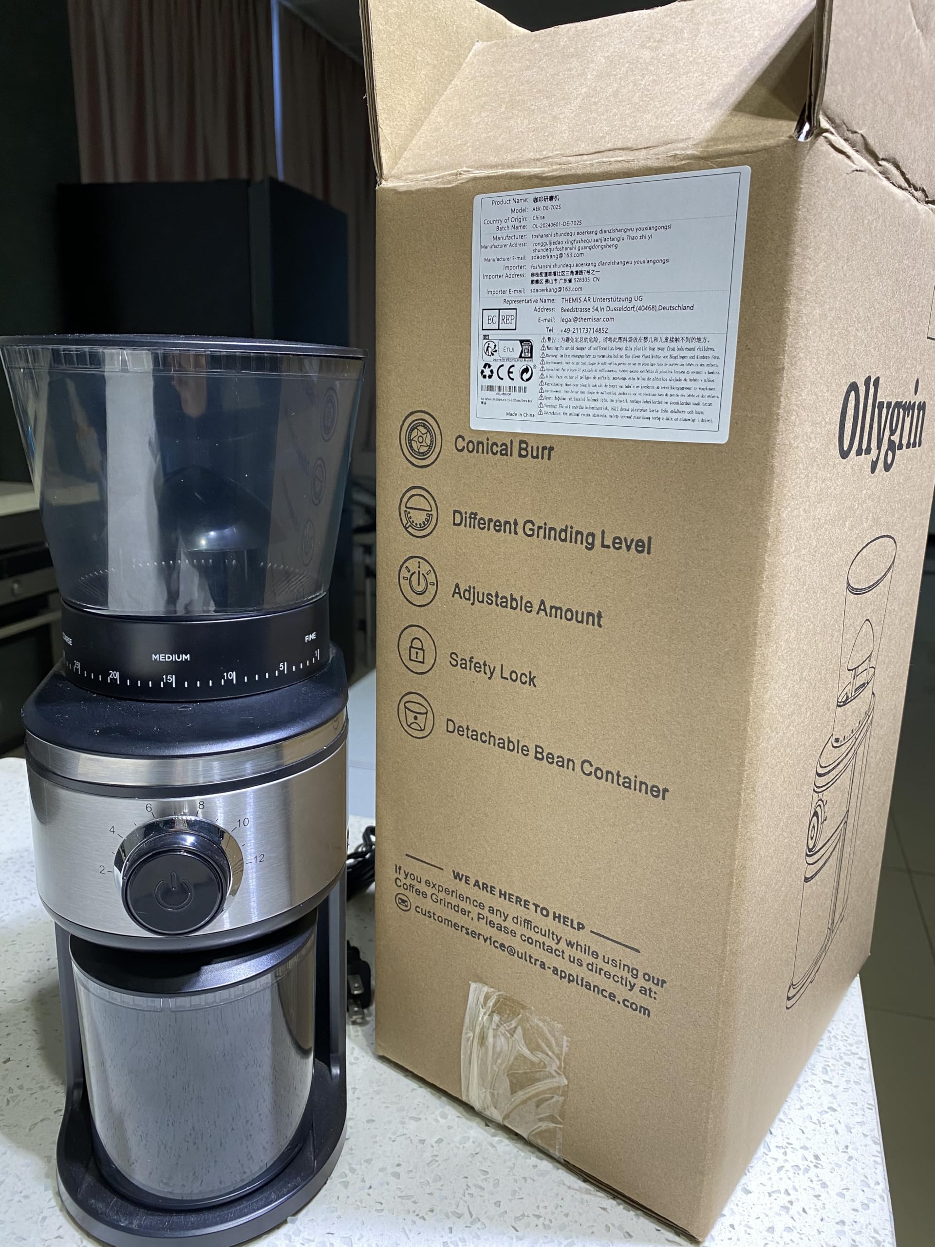 Premium Electric Burr Coffee Grinder - Conical Bean Grinder with 30 Adjustable Settings for 2-12 Cups (Silver & Black) - Perfect for Espresso, French Press & Drip Coffee Makers at Home or Office