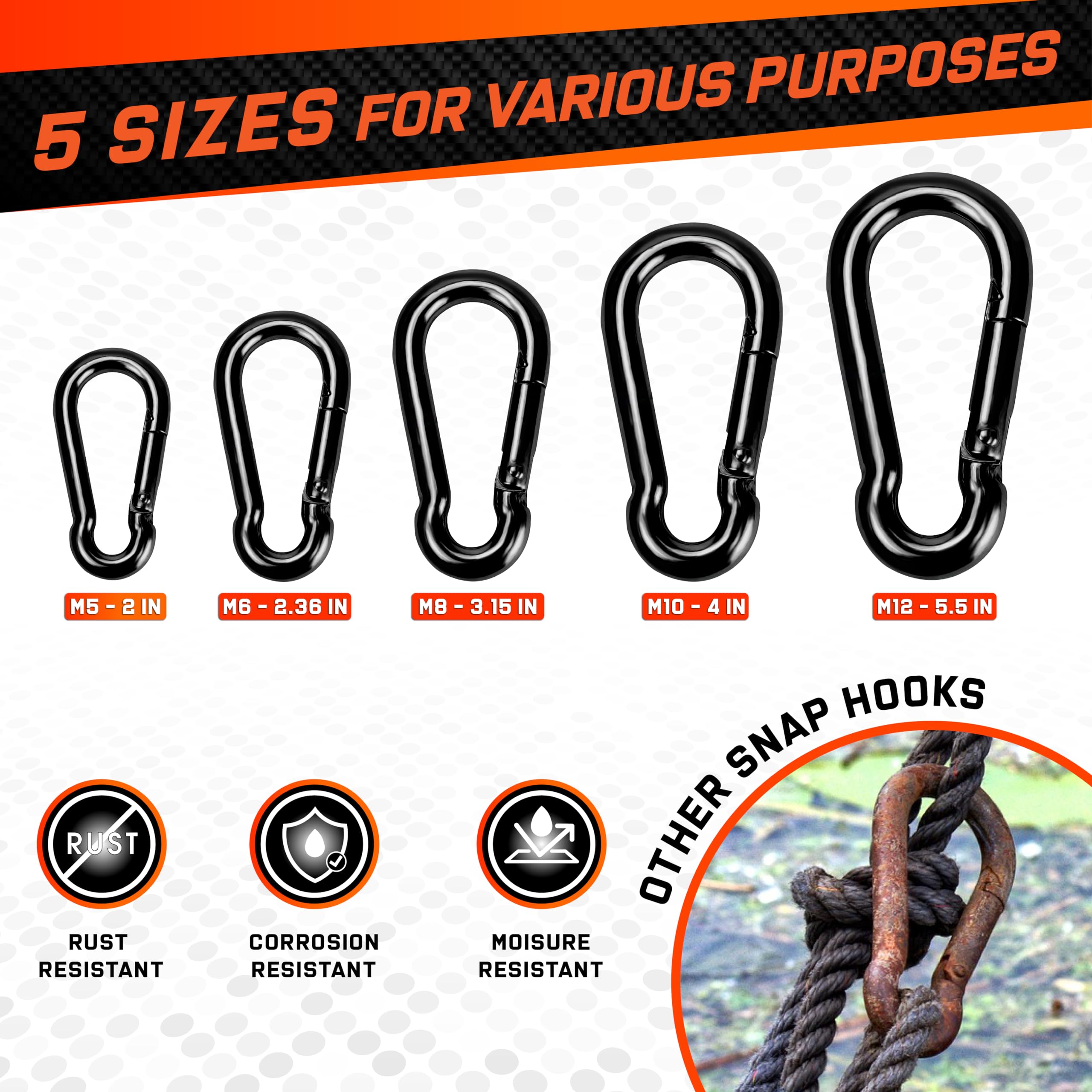 12Pcs 2-Inch Heavy Duty Spring Snap Hooks | Carabiner Clips for Rope Connector & Quick Link | Durable Outdoor Gear for Camping, Hiking, Climbing, Fishing | Indoor & Outdoor Activities Accessories