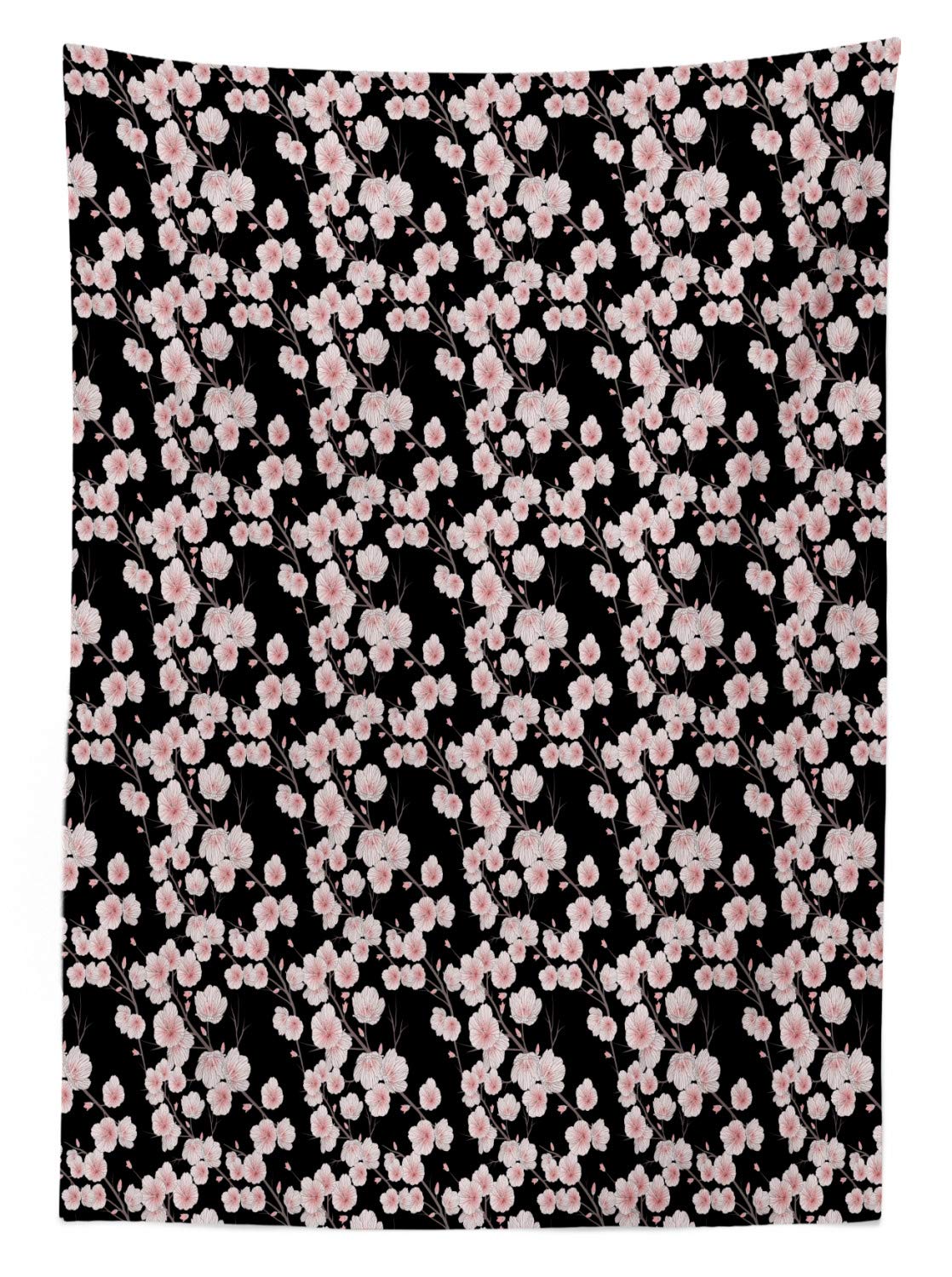 Ambesonne Cherry Blossom Outdoor Tablecloth - Rustic Japanese Design with Nature-Inspired Branches, Blooms & Buds - Washable Picnic Table Cover 58x120 Inches - Dark Brown & Blush White - Perfect for Garden Parties, BBQs, and Spring Outdoor Dining