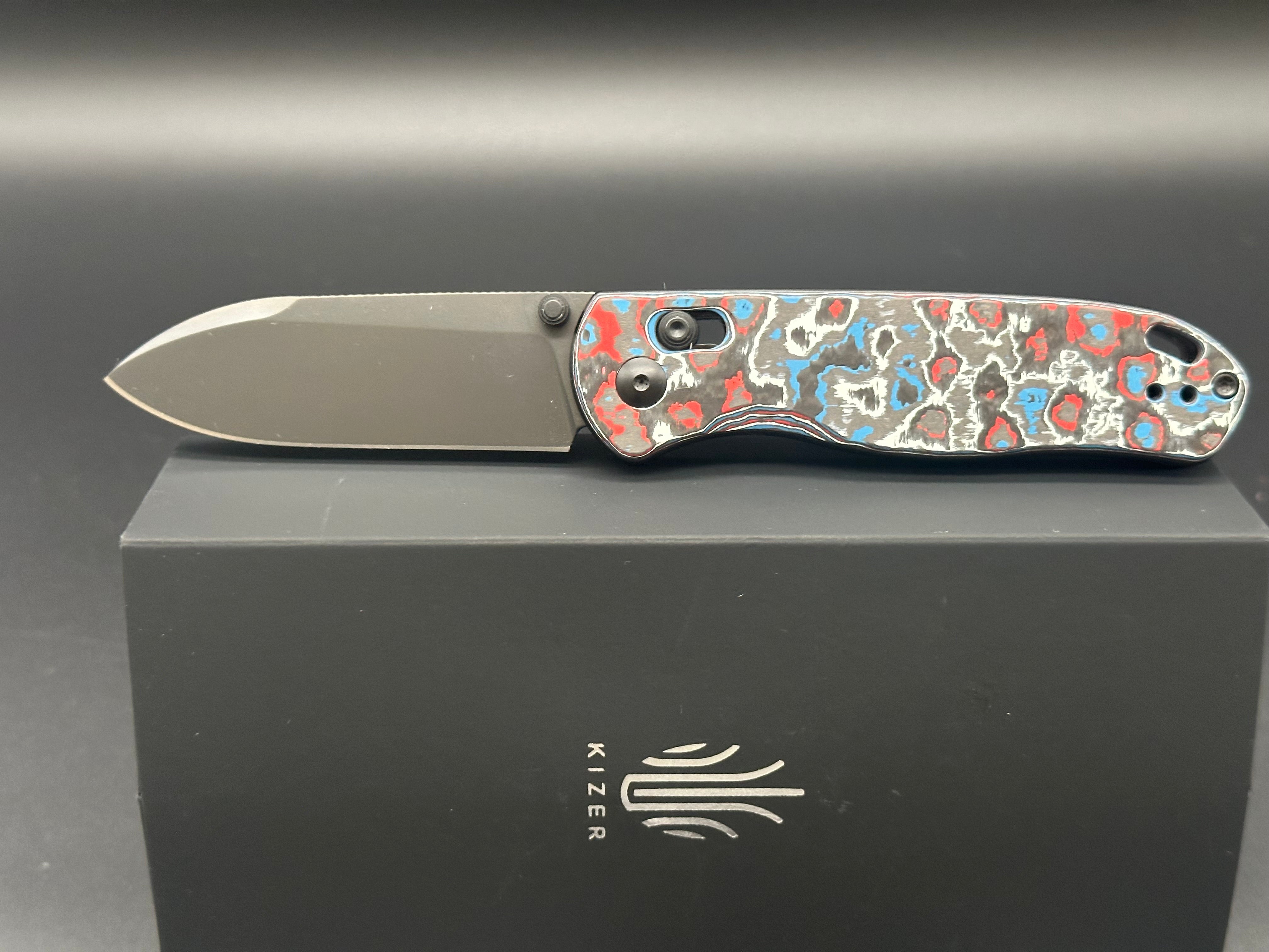 Kizer Drop Bear Pocket Knife - S45VN Stainless Steel Blade, Clutch Lock, Fatcarbon Handle (Ki3619A5) - EDC Folding Knife for Camping, Hiking & Outdoor Adventures