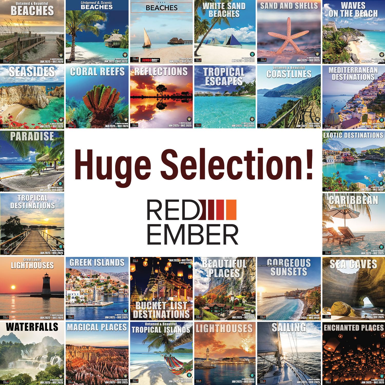 RED EMBER Untamed & Beautiful Beaches 2025 Wall Calendar - 12 Month Large Format (12