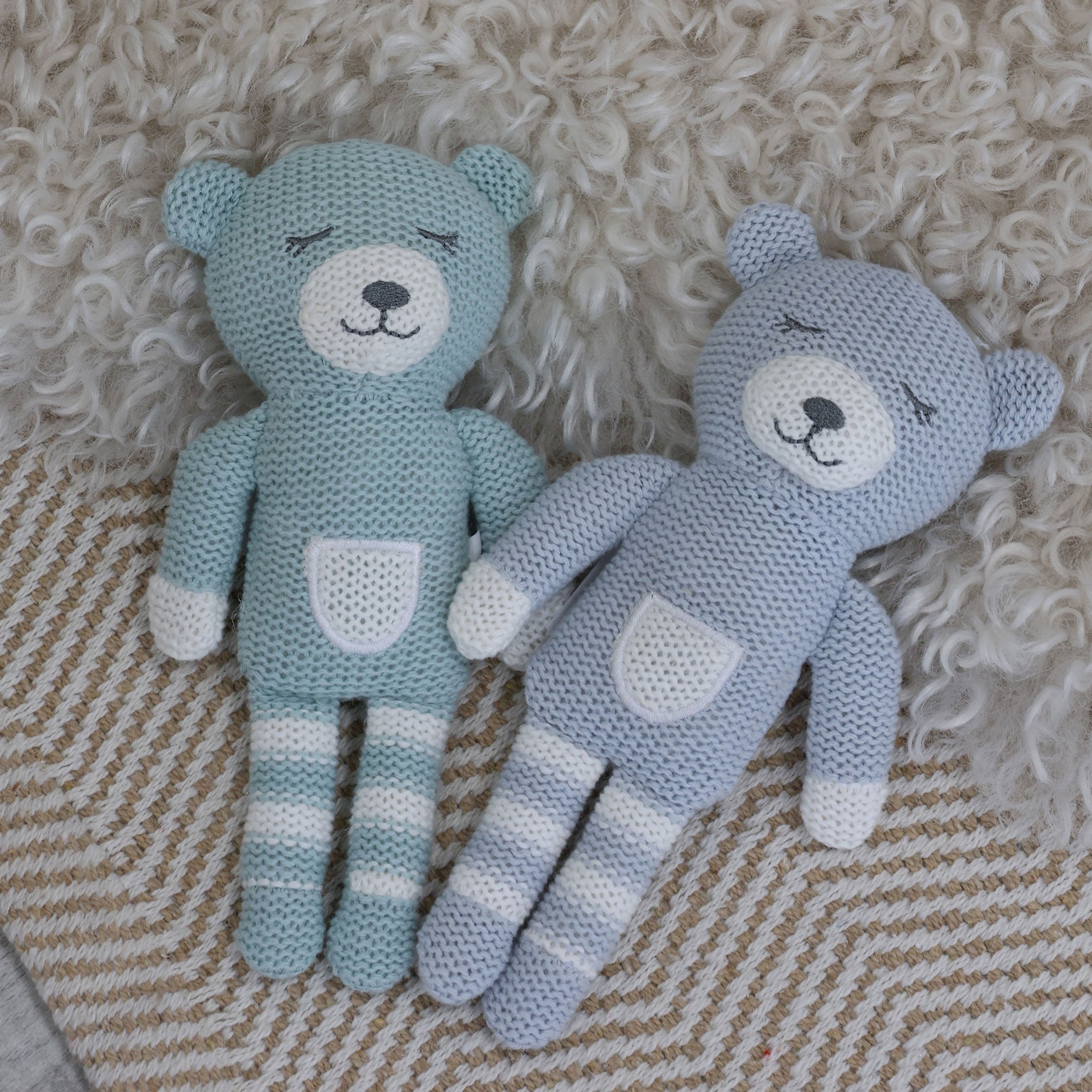 Nordic Style 2-Pack Knit Baby Rattles - Soft Dusty Sky & Mint Bear Toys for Newborns | Perfect for Nursery, Playtime & Baby Shower Gifts