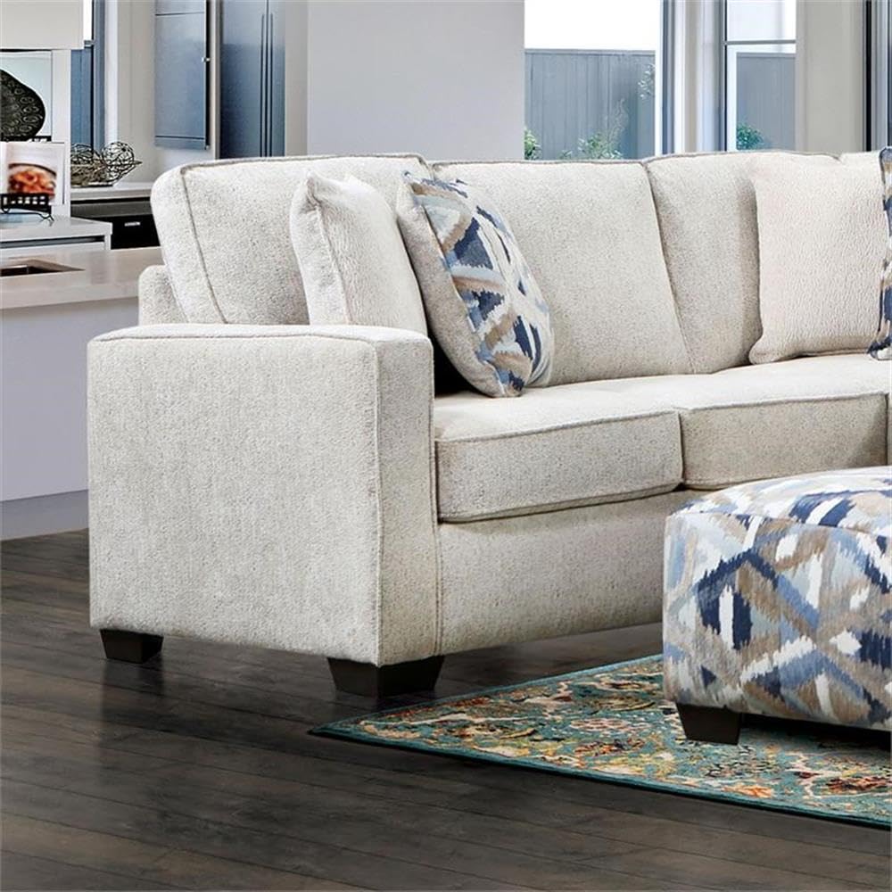 Furniture of America Yahse Contemporary Chenille Upholstered Sectional Sofa in Ivory - Modern Living Room Seating for Home & Office
