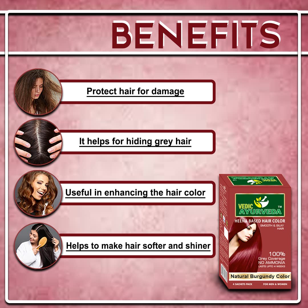 VEDICAYURVEDA Natural Burgundy Hair Dye - Ammonia Free & Chemical Free Hair Color for Women & Men | Safe for Daily Use & Gray Coverage