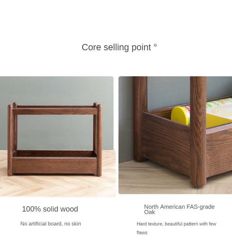 Solid Oak Wood Mobile Storage Side Table - Rolling End Table with Wheels for Living Room, Bedroom & Office - Perfect for Books, Plants & Decor
