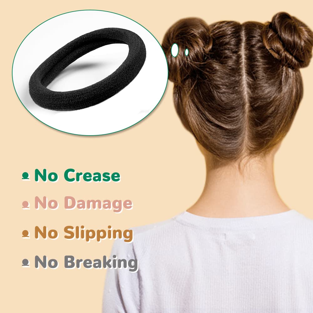 IKOCO 60PCS Thick Seamless Cotton Hair Bands - No Damage Stretchy Hair Ties for Thick Hair (2 Inch, Black) | Perfect for Workouts, Yoga, and Everyday Hairstyling