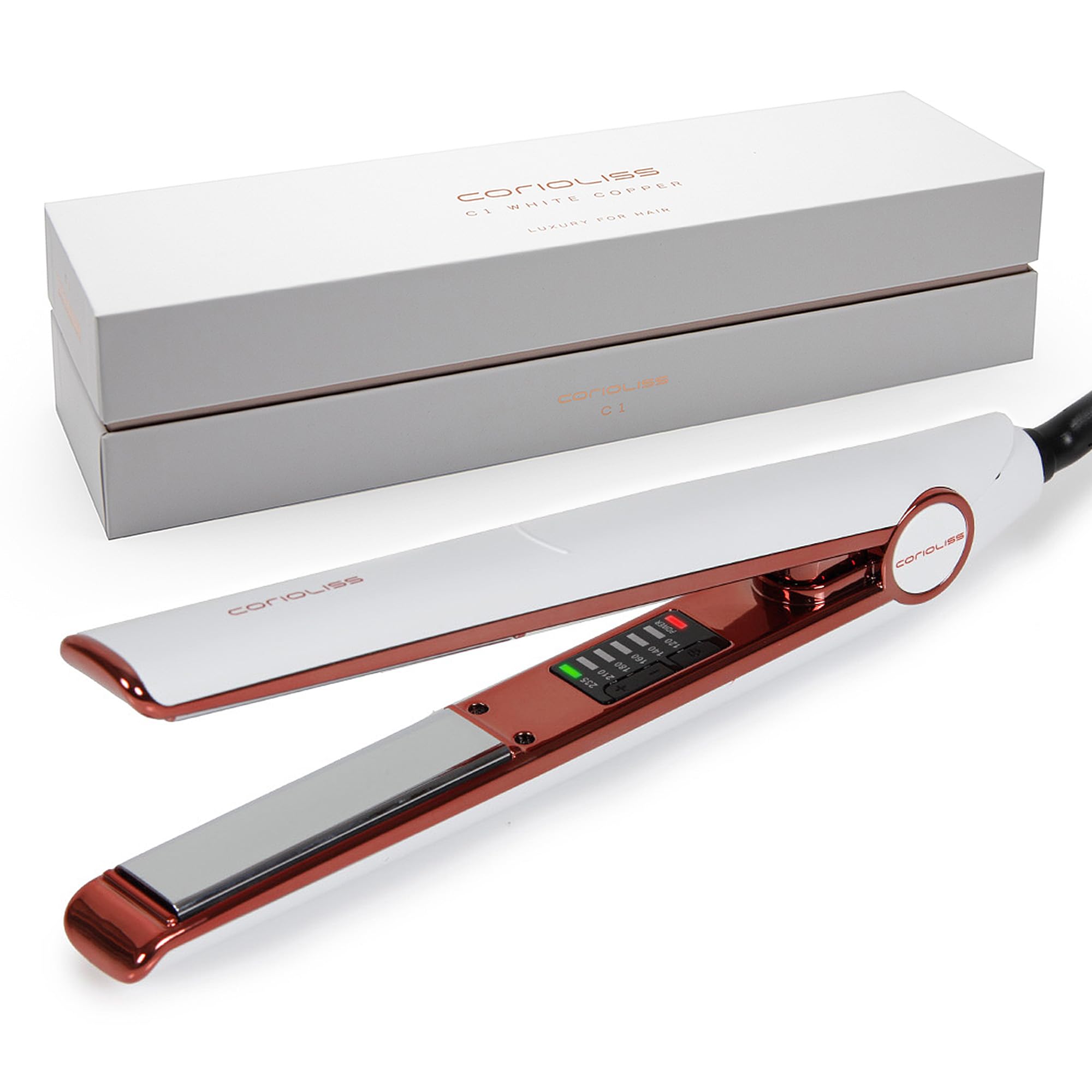 Corioliss C1 Professional Titanium Flat Iron Hair Straightener with Temperature Control & Travel Case - White Copper | Salon-Quality Styling for Smooth, Shiny Hair at Home or On-The-Go