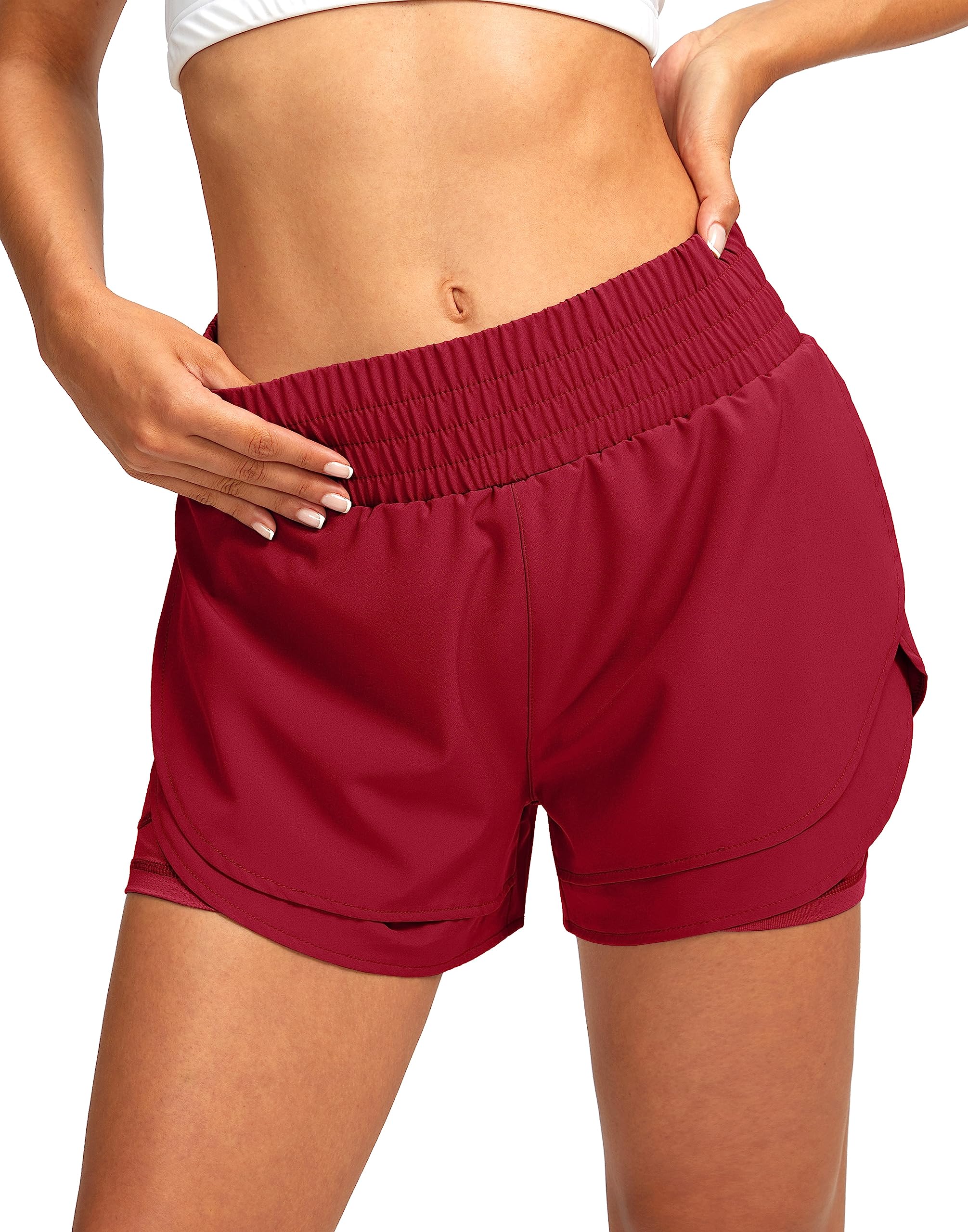 Soothfeel Women's 2-in-1 High Waisted Running Shorts with Pockets - Breathable Athletic Workout Shorts for Gym, Yoga & Outdoor Activities