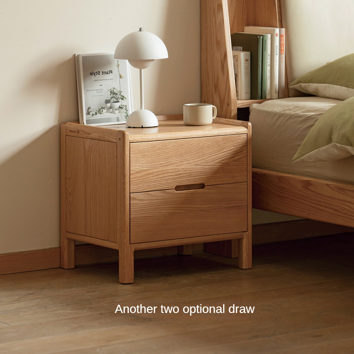 Solid Oak Wood Nightstand - Modern Nordic Style Bedside Table for Bedroom, Living Room, or Office