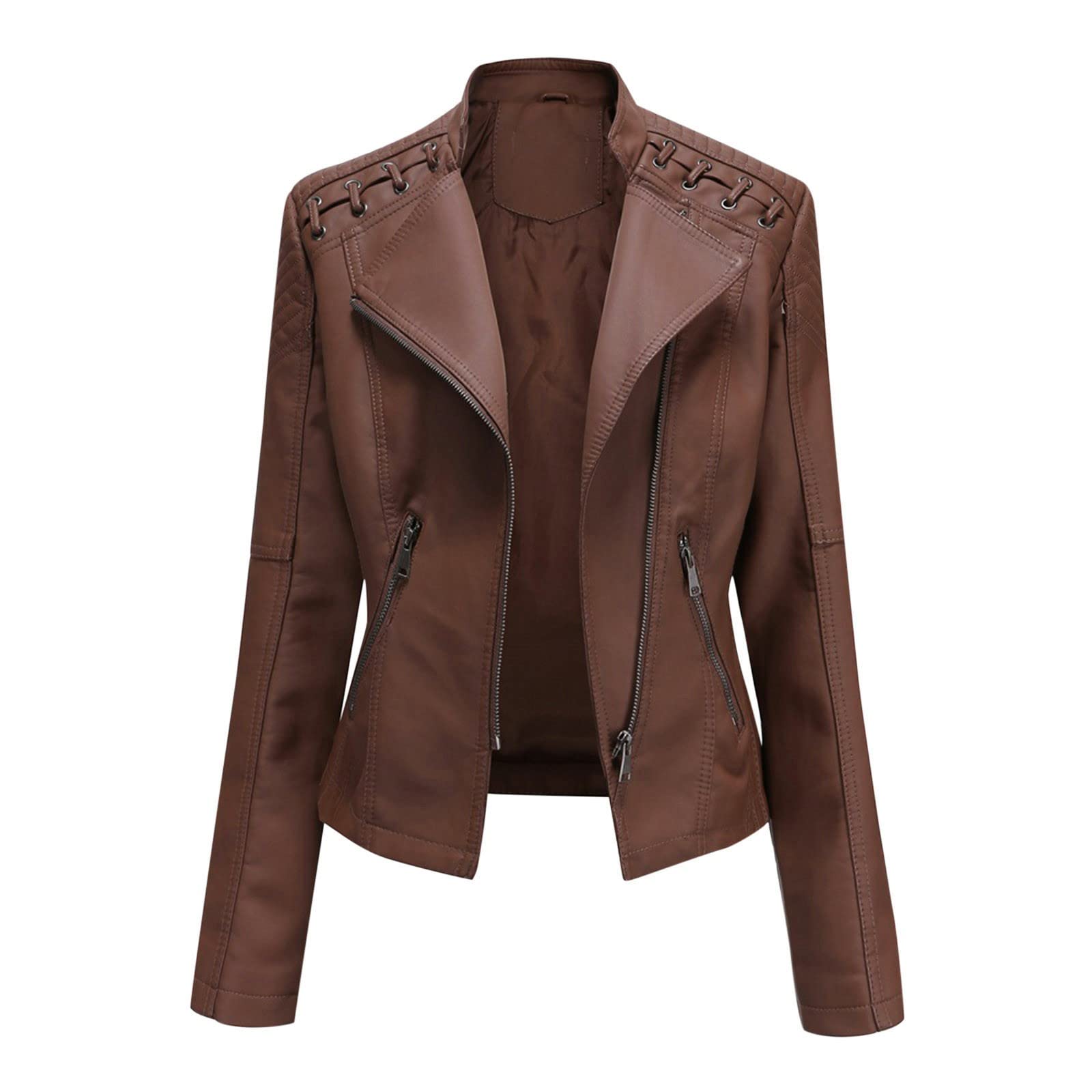 Women's Genuine Leather Jacket - Long Sleeve Casual Outerwear & Motorcycle Biker Jacket with Pockets | Plus Size Cardigan Style for Everyday Wear, Riding & Fashion Outfits