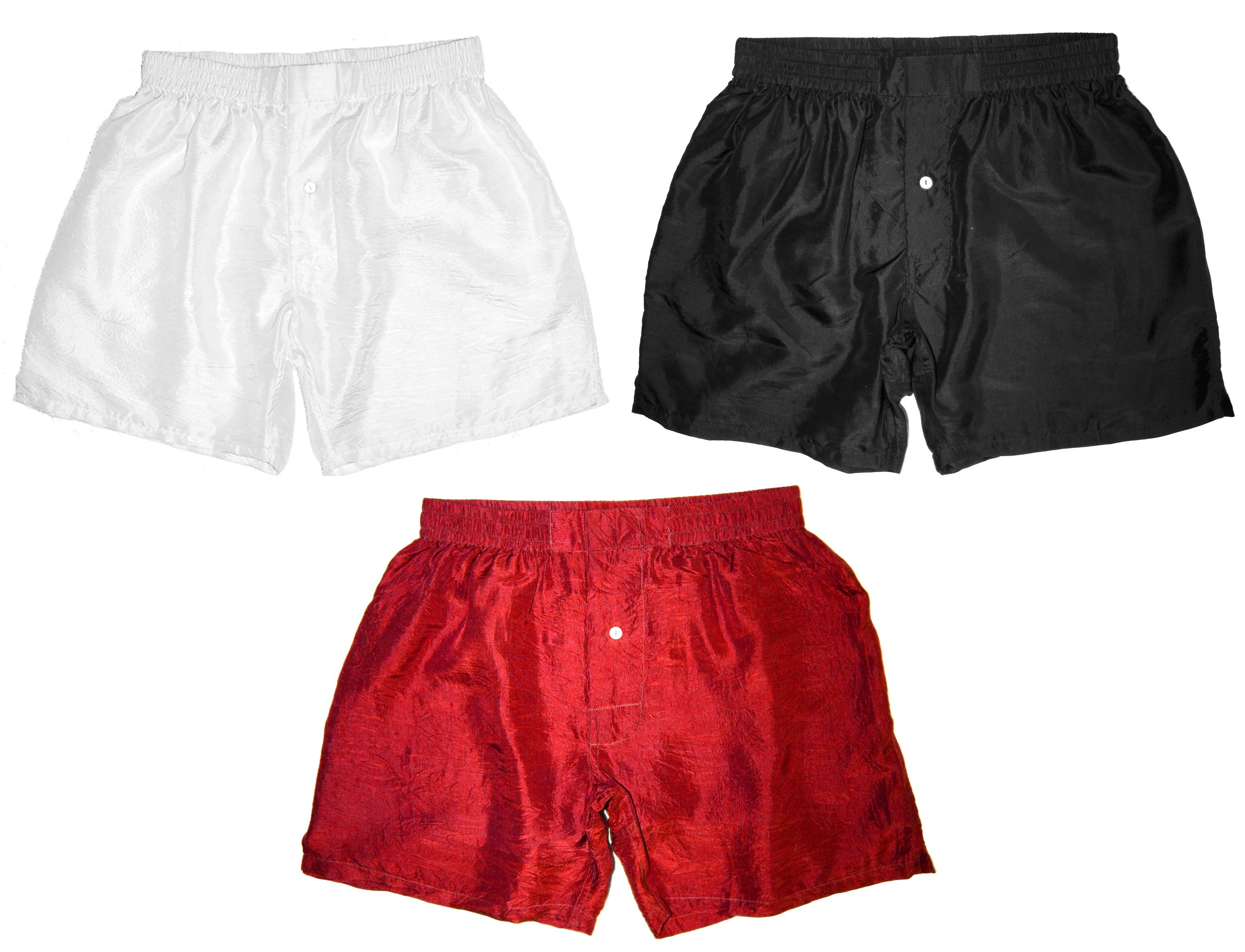 Premium 3-Pack 100% Pure Silk Boxer Briefs for Men - White, Red & Black - Sizes S to 3XL (30