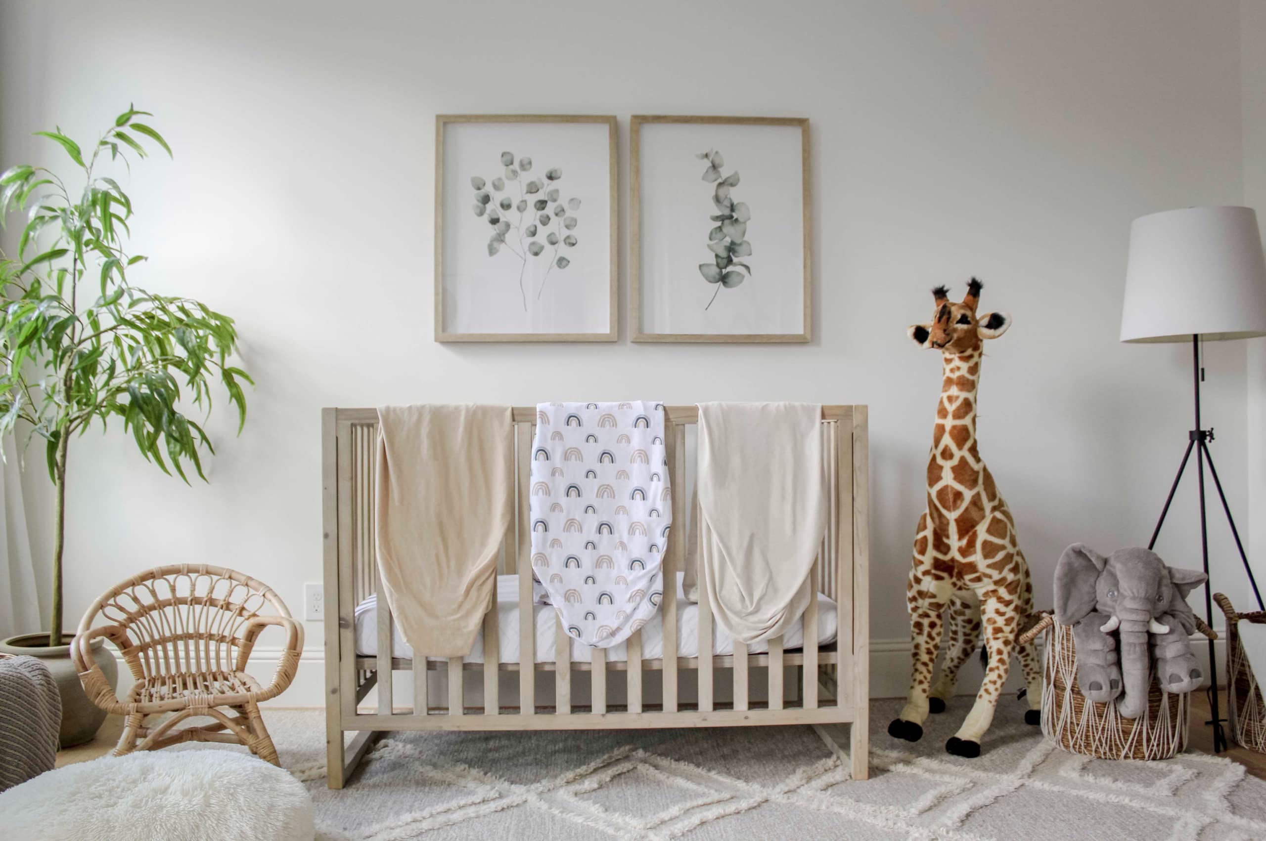 NODNAL CO. 3-Pack Fitted Crib Sheets Set - 100% Oeko-TEX Certified Cotton Baby Crib Sheets for Boys & Girls - Rainbow & Solid Colors, Boho Gender Neutral Watercolor Beige/Tan - Fits Toddler Mattress 28”x52”x9” - Perfect for Nursery, Daycare & Travel
