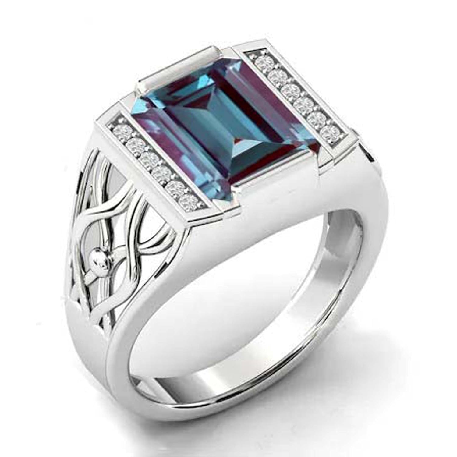 Vintage 925 Sterling Silver Alexandrite Ring with Diamond Halo - Men's Signet Statement Engagement Ring (Customizable) | Perfect for Weddings, Proposals & Special Occasions