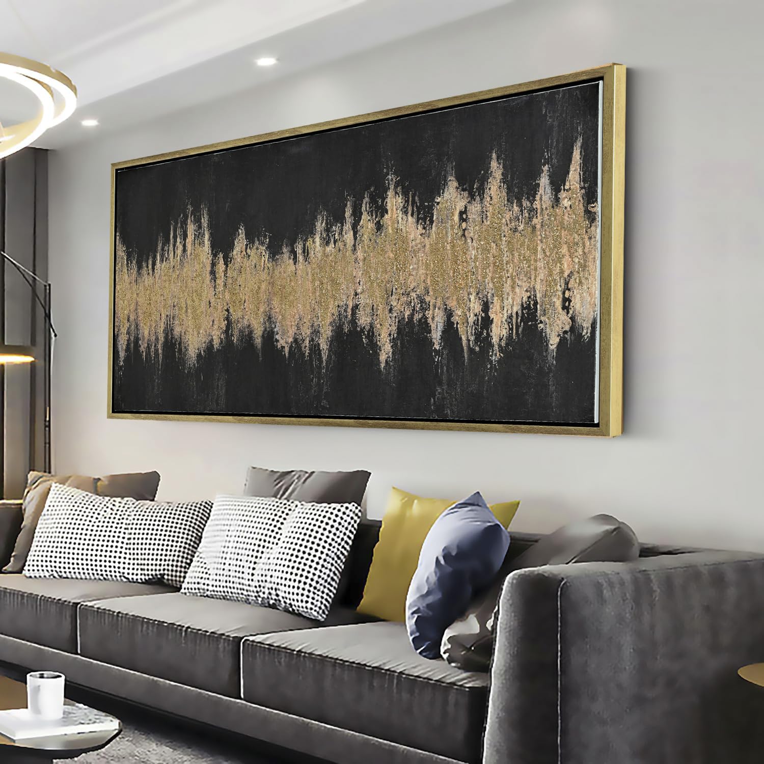 Abstract Black and Gold Modern Framed Wall Art - Large 30x60 Inch Textured Painting for Living Room & Bedroom Decor | Perfect for Contemporary Home & Office Spaces