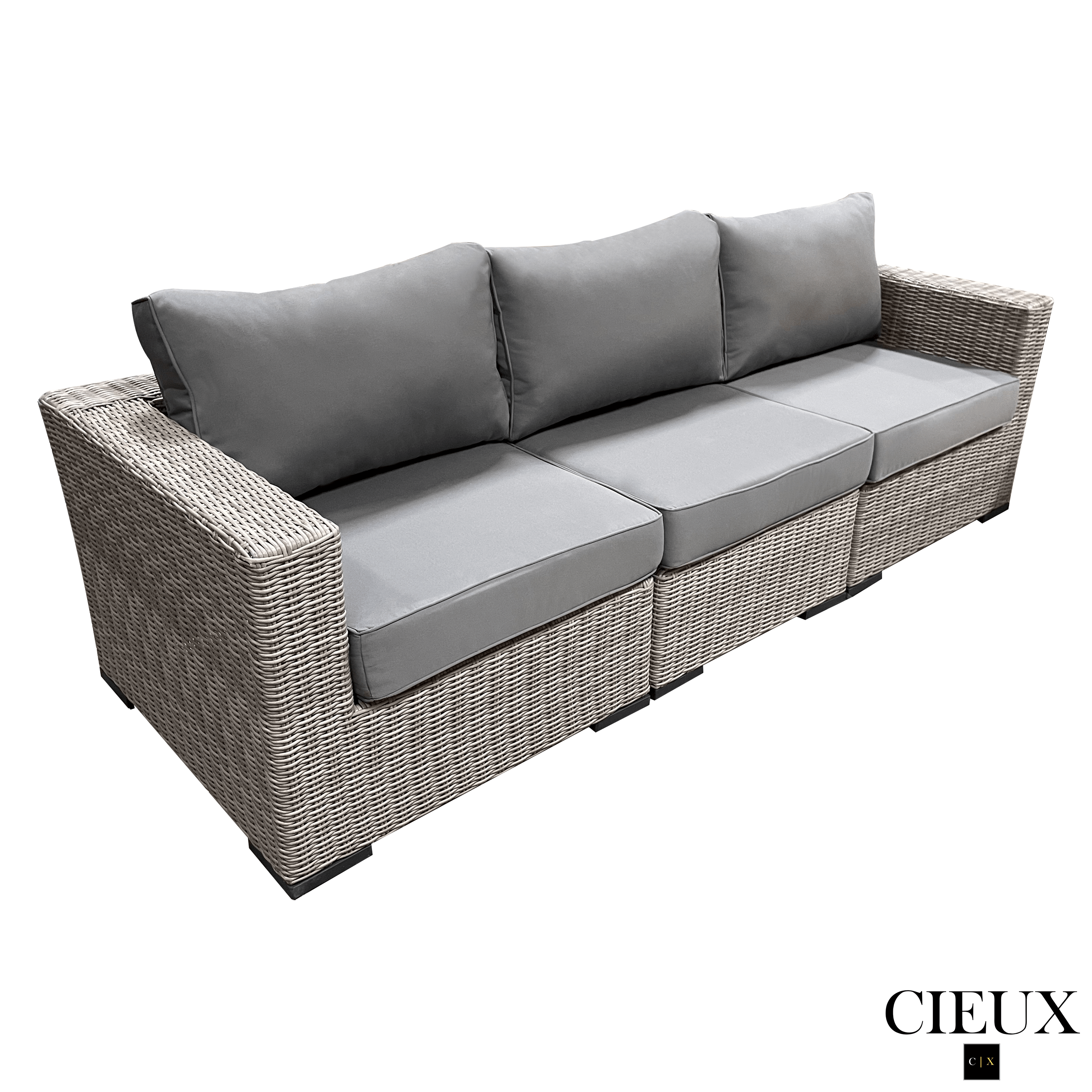 Riviera Outdoor Patio Wicker Sectional Sofa Set - Medium Grey Weather-Resistant Wicker with Sunbrella Charcoal Cushions | Perfect for Backyard, Poolside & Garden Relaxation