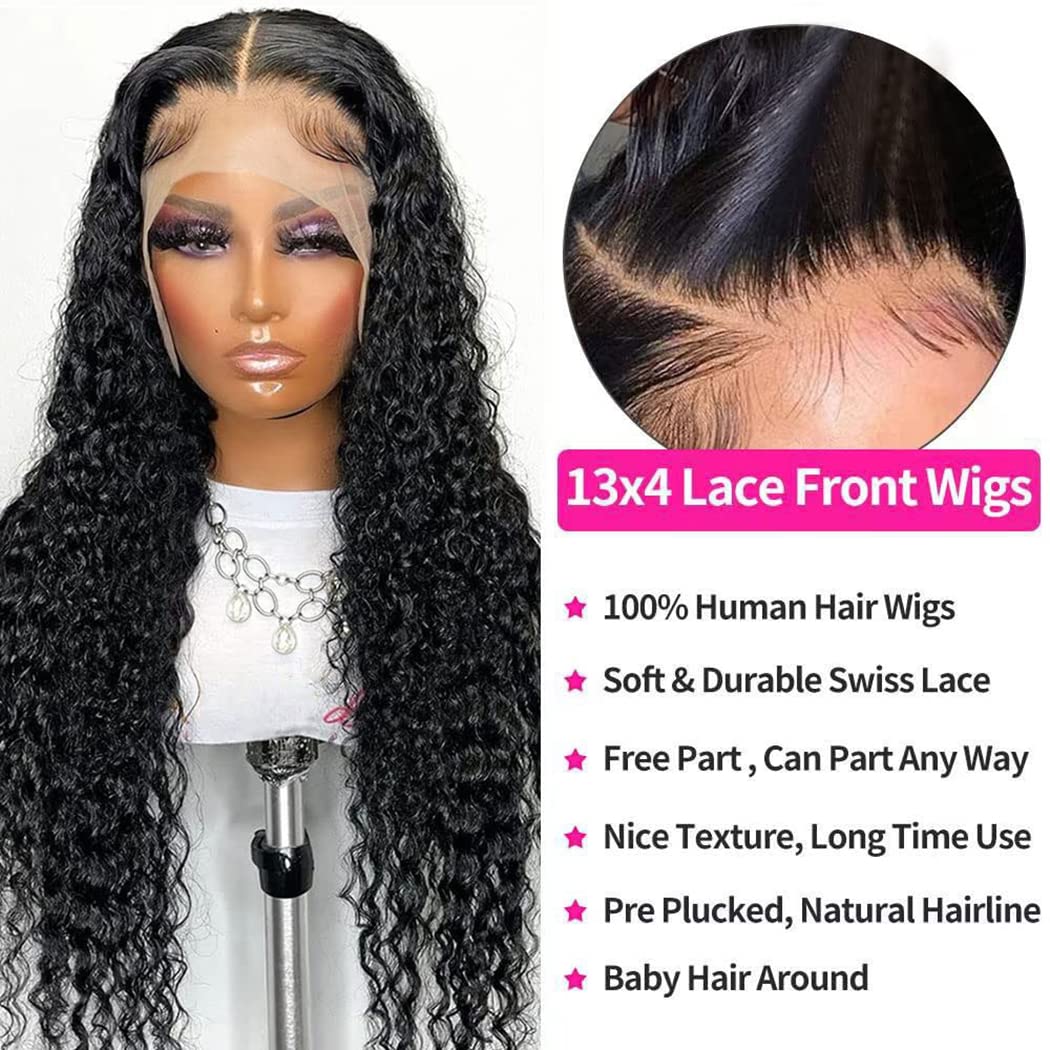 13x4 Brazilian Deep Wave Lace Front Wig - 100% Human Hair for Black Women | Natural Baby Hair & Color | 22 Inch Curly Frontal Wig for Daily Wear, Parties & Special Occasions