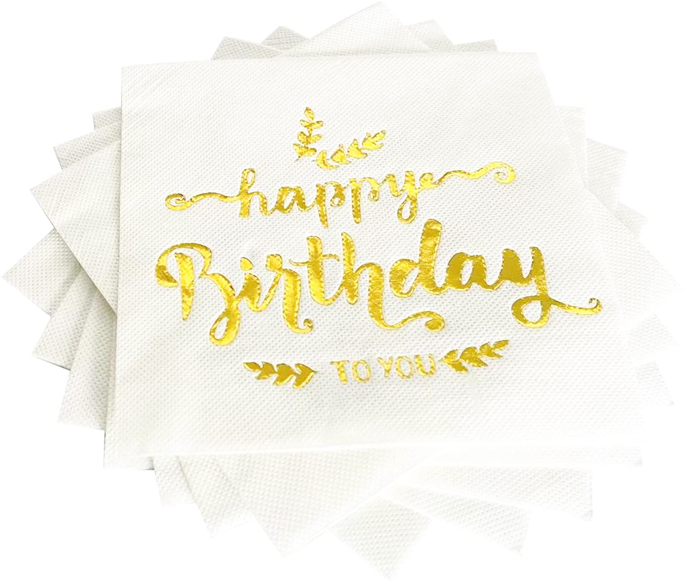 Apriciti White and Gold Birthday Paper Napkins - 20 Pack Square Party Beverage Cocktail Napkins with Gold Foil 