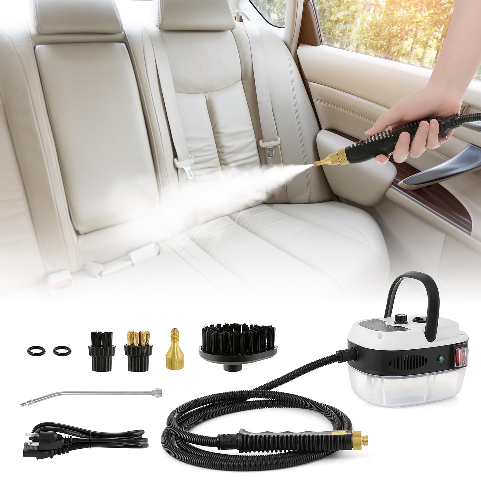 BEAMNOVA High Pressure Handheld Steam Cleaner for Cars - Portable Electric Steam Cleaning Machine with Water Tank | Auto Detailing, Home Use, Kitchen & Floor Cleaning Tool | Perfect for Car Interiors, Upholstery & Household Surfaces